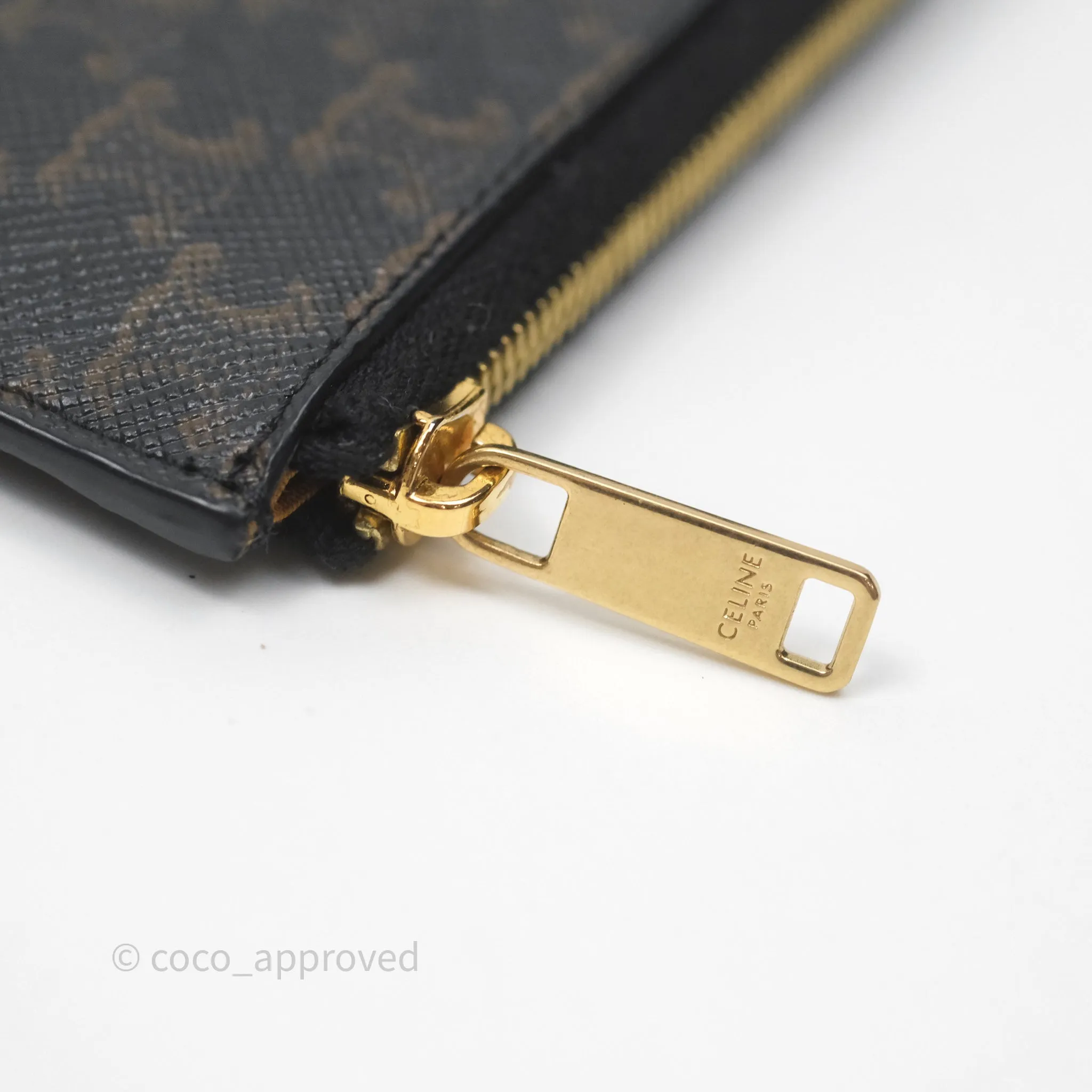 Celine Zipped Purse with Removable Card Holder in Tan Triomphe Canvas/ Lambskin