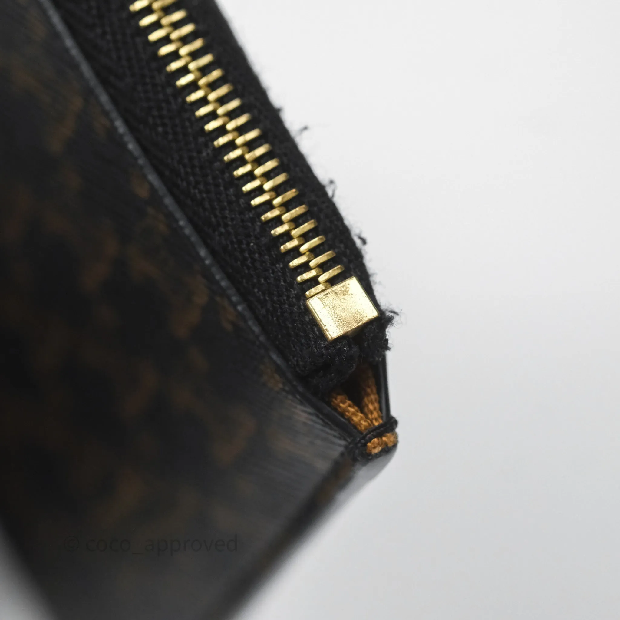 Celine Zipped Purse with Removable Card Holder in Tan Triomphe Canvas/ Lambskin
