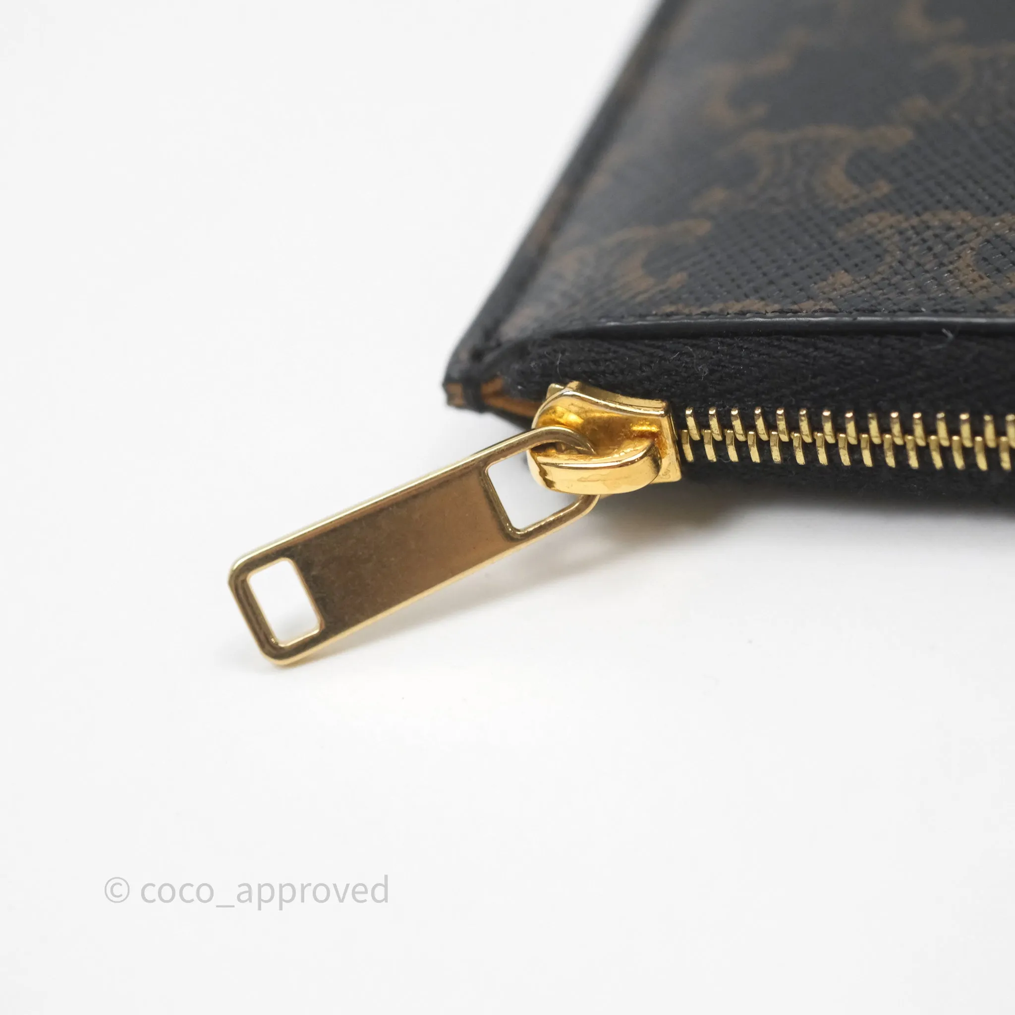 Celine Zipped Purse with Removable Card Holder in Tan Triomphe Canvas/ Lambskin