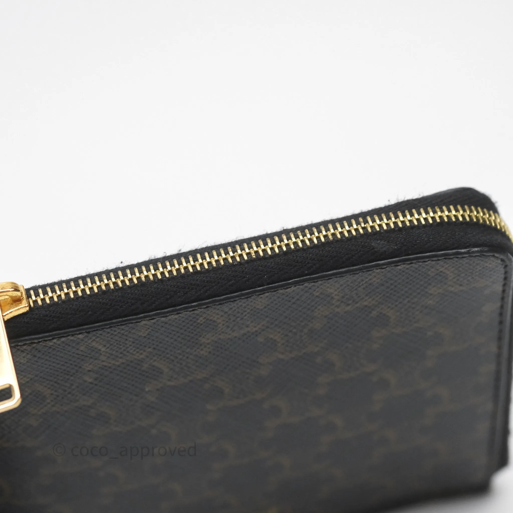 Celine Zipped Purse with Removable Card Holder in Tan Triomphe Canvas/ Lambskin
