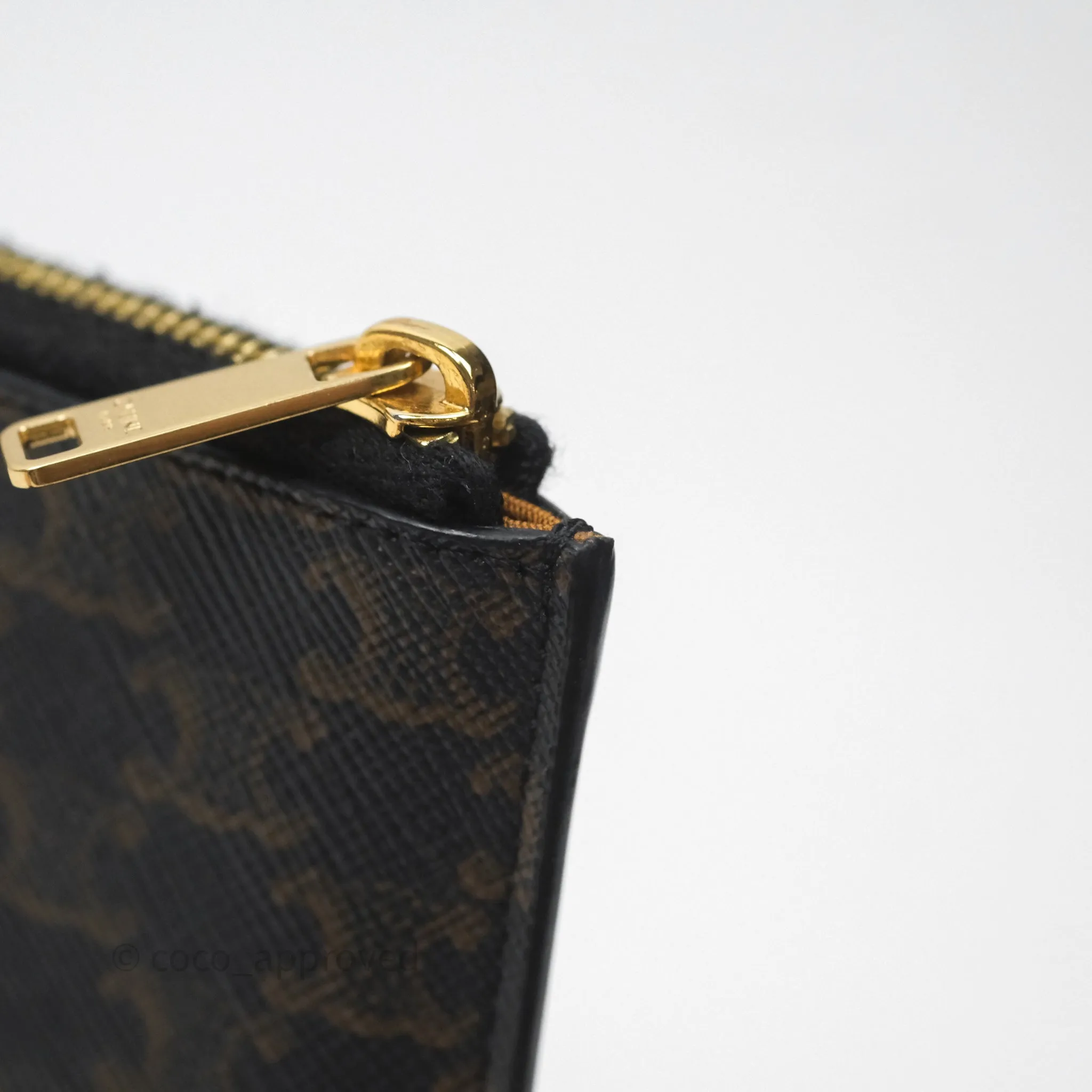 Celine Zipped Purse with Removable Card Holder in Tan Triomphe Canvas/ Lambskin