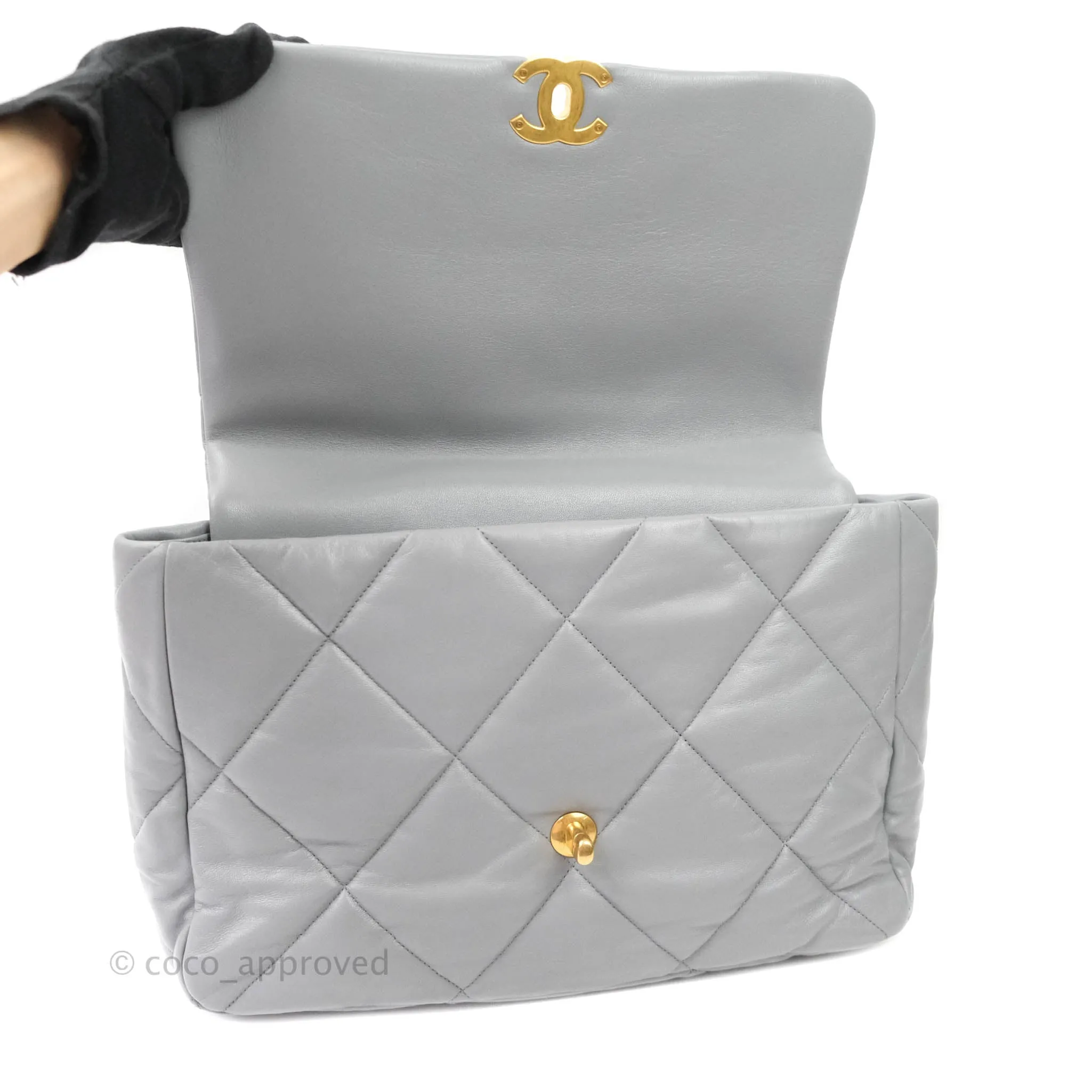 Chanel 19 Large Grey Goatskin Mixed Hardware