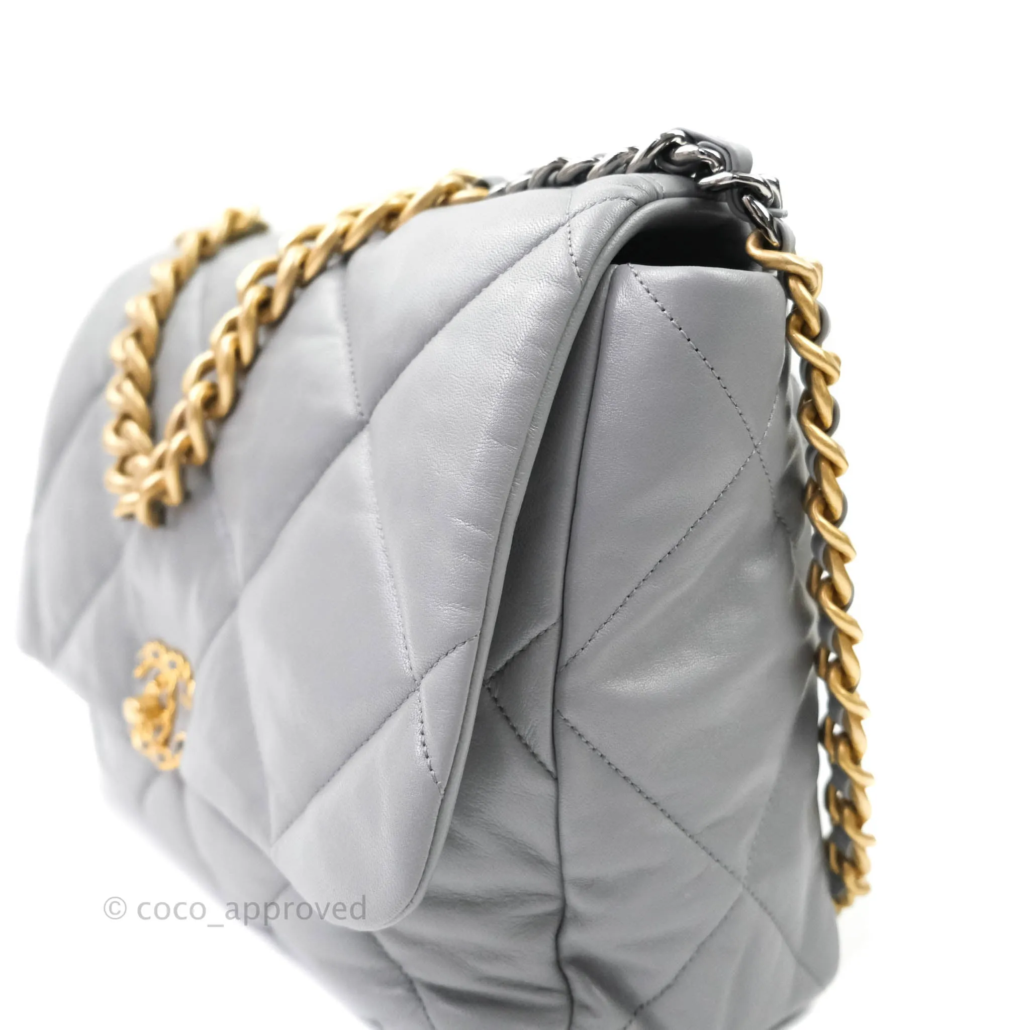 Chanel 19 Large Grey Goatskin Mixed Hardware