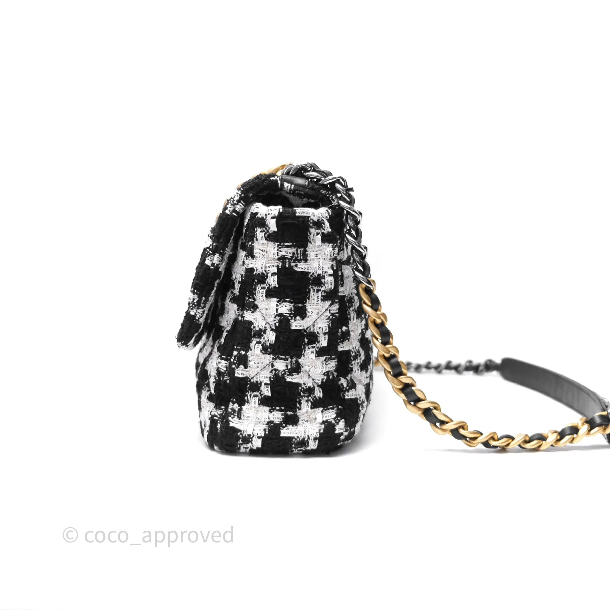 Chanel 19 Medium Tweed White Ribbon Mixed Hardware