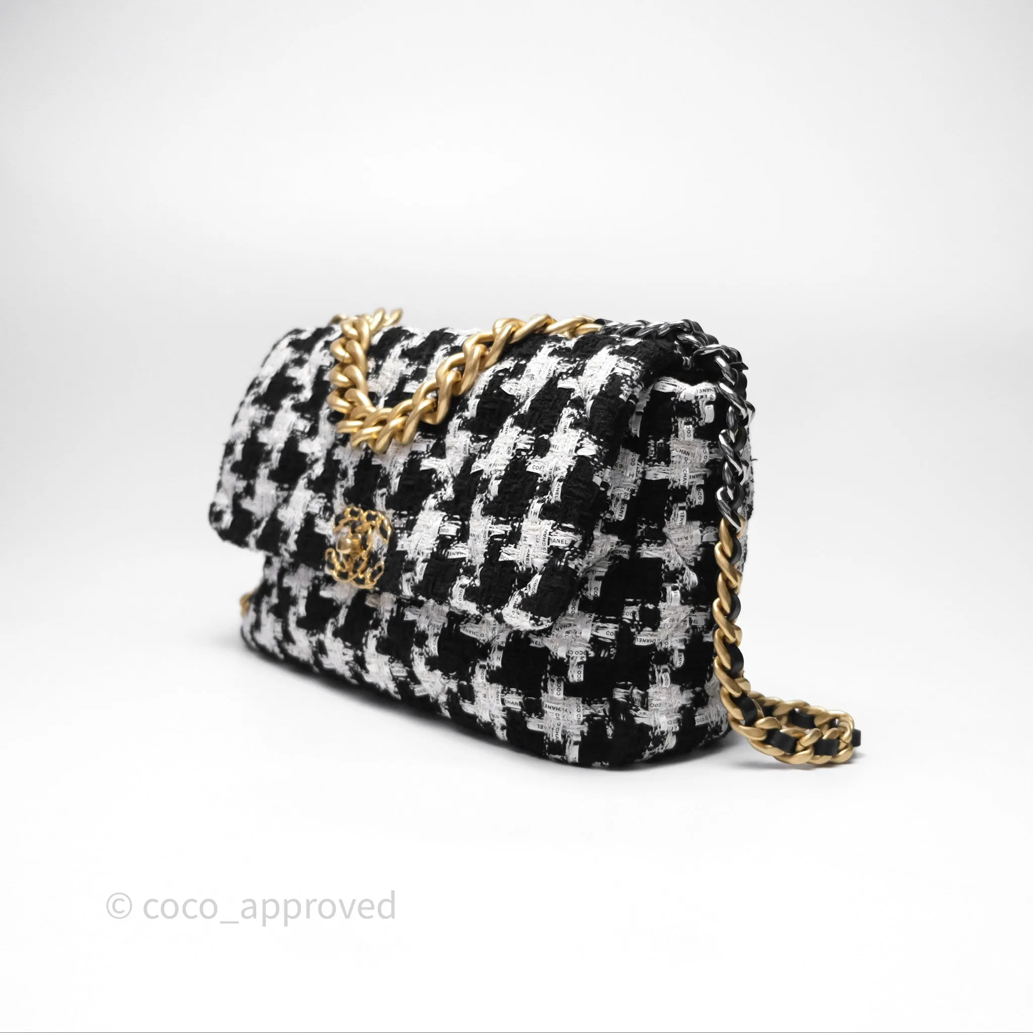 Chanel 19 Medium Tweed White Ribbon Mixed Hardware
