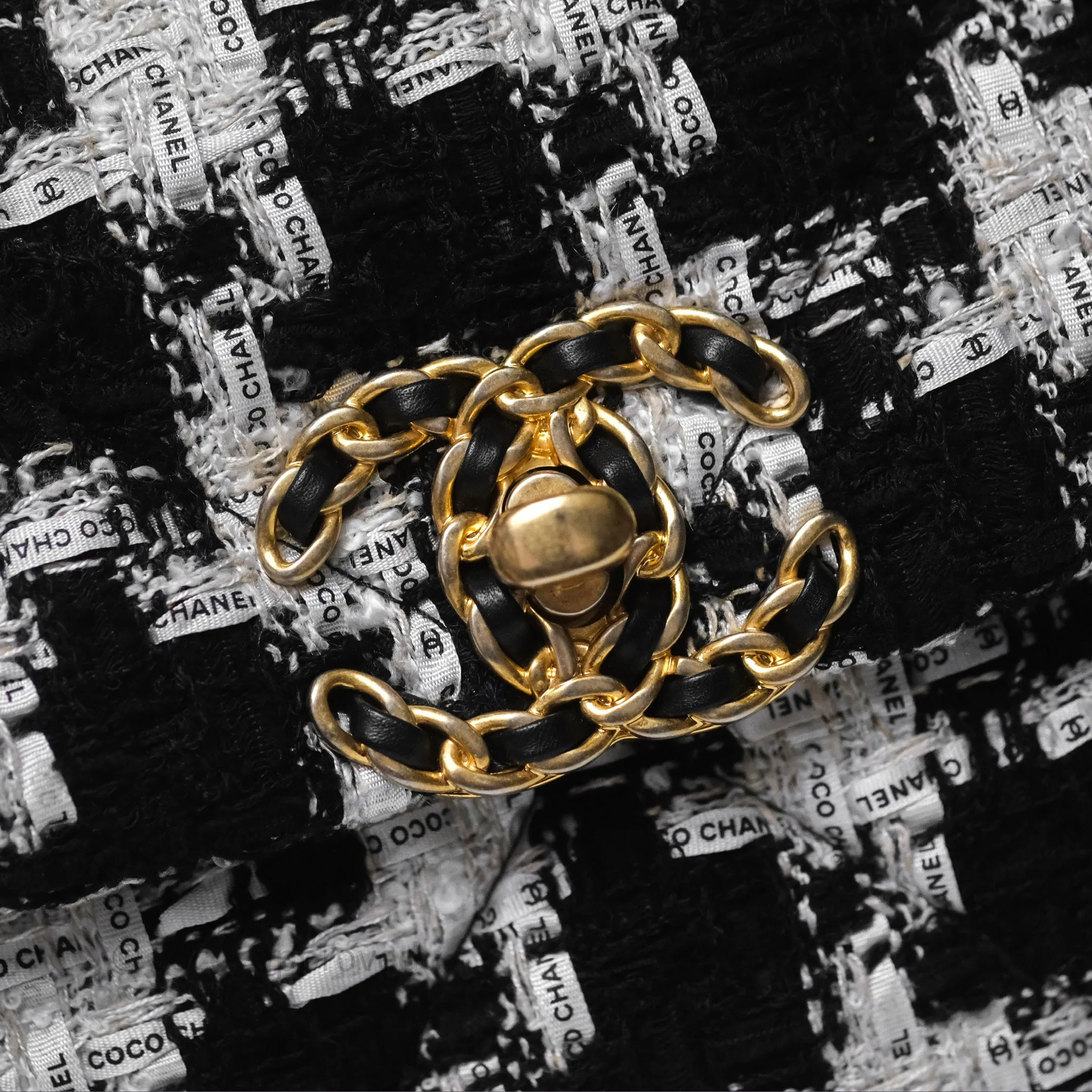 Chanel 19 Medium Tweed White Ribbon Mixed Hardware
