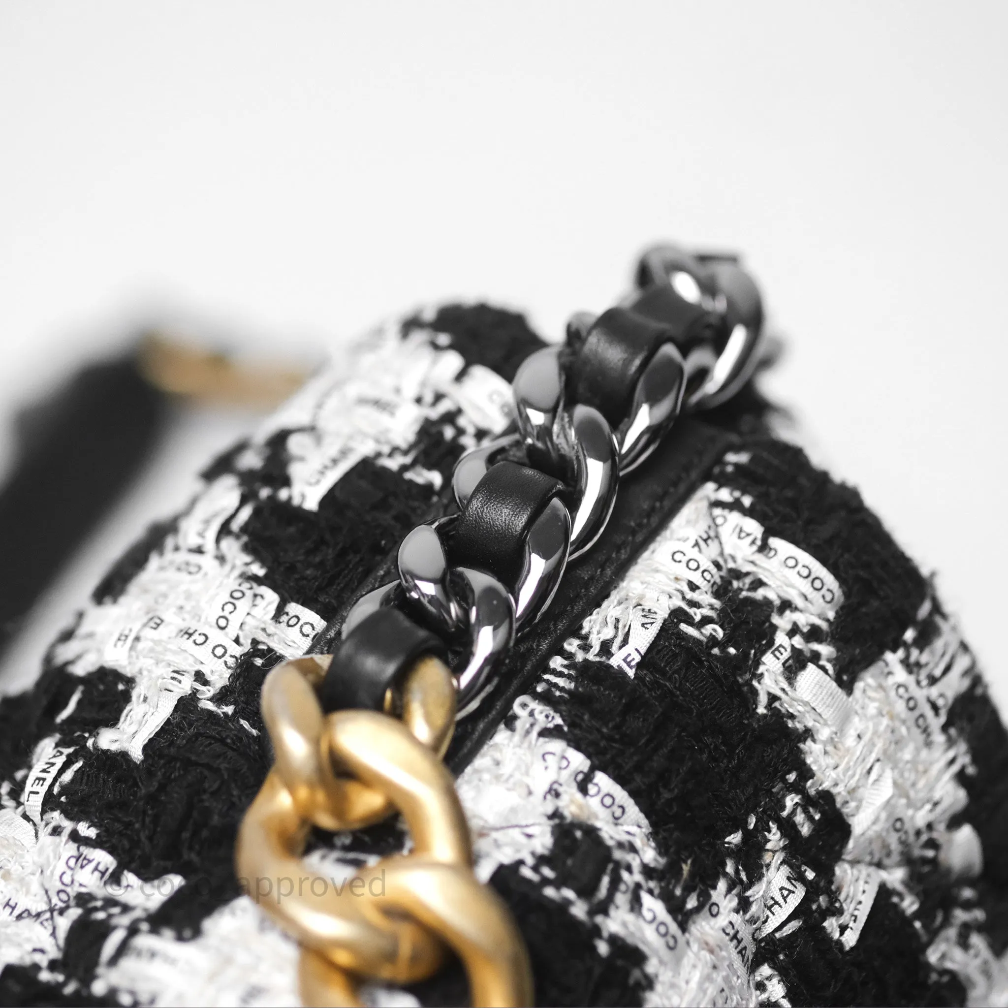 Chanel 19 Medium Tweed White Ribbon Mixed Hardware