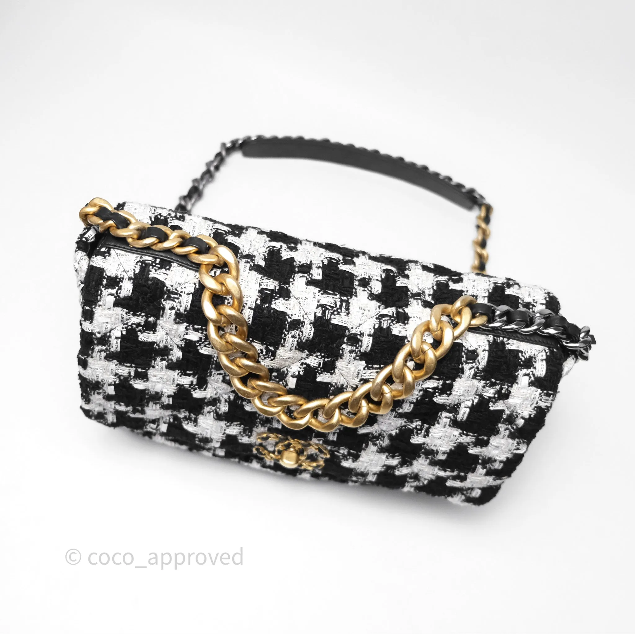Chanel 19 Medium Tweed White Ribbon Mixed Hardware