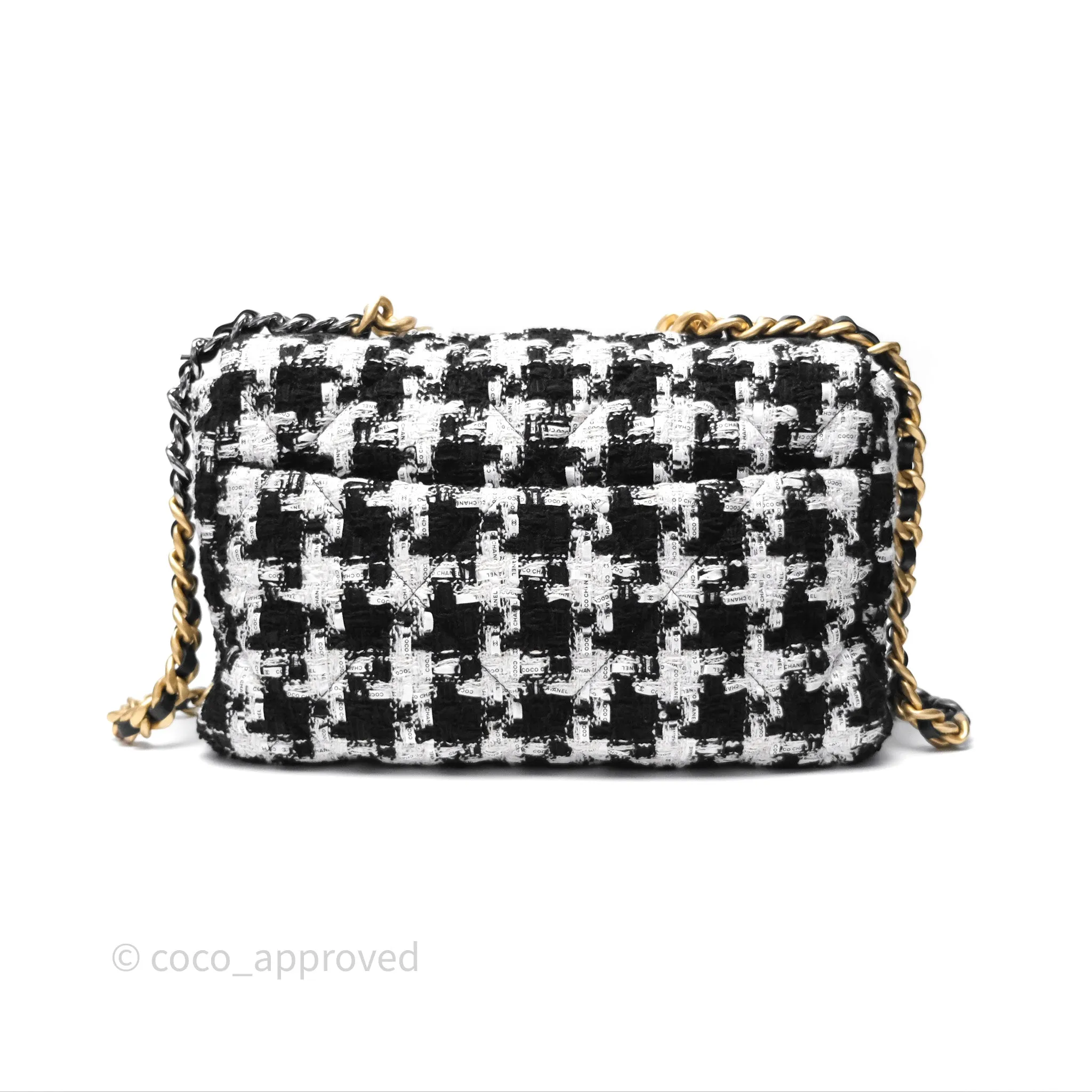 Chanel 19 Medium Tweed White Ribbon Mixed Hardware
