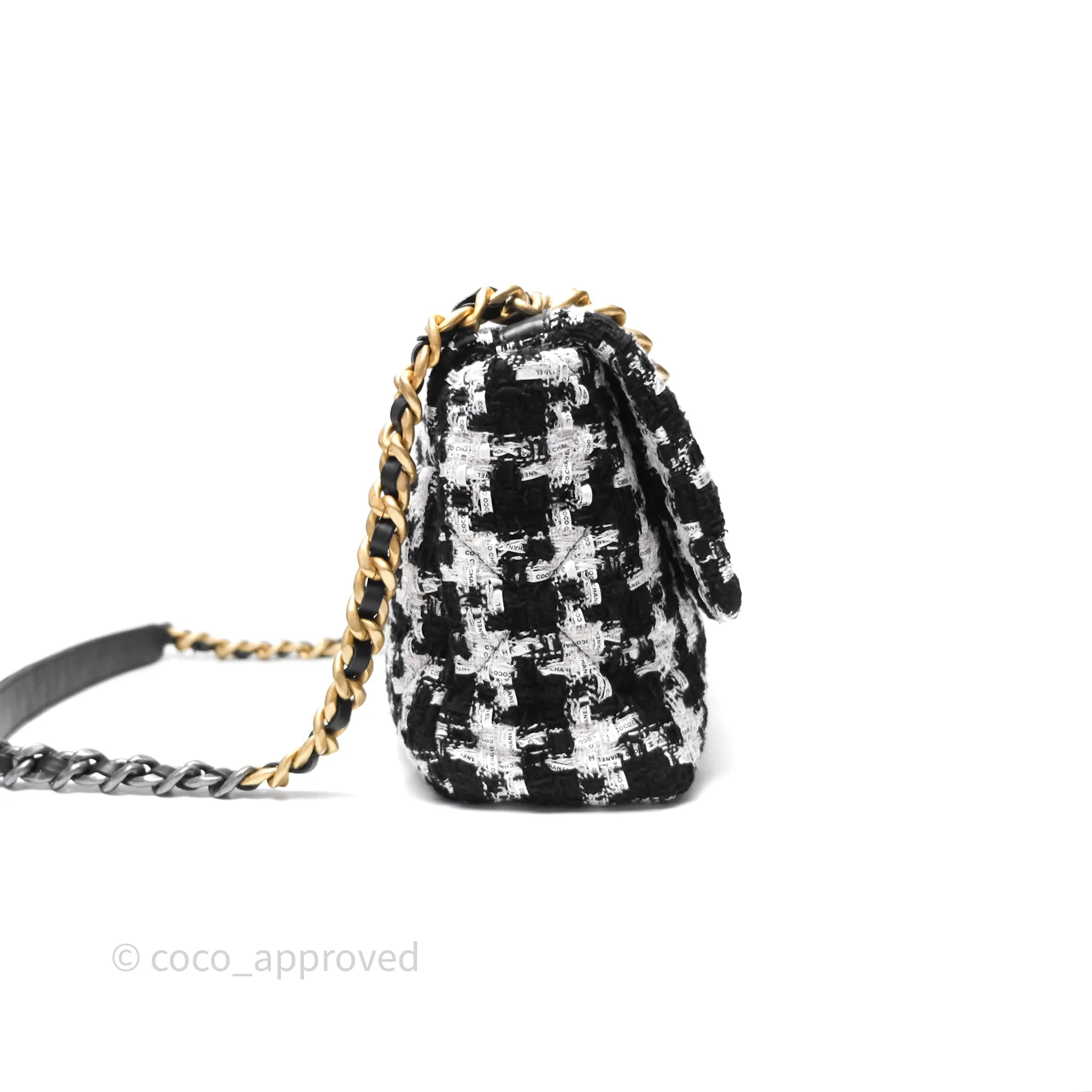 Chanel 19 Medium Tweed White Ribbon Mixed Hardware