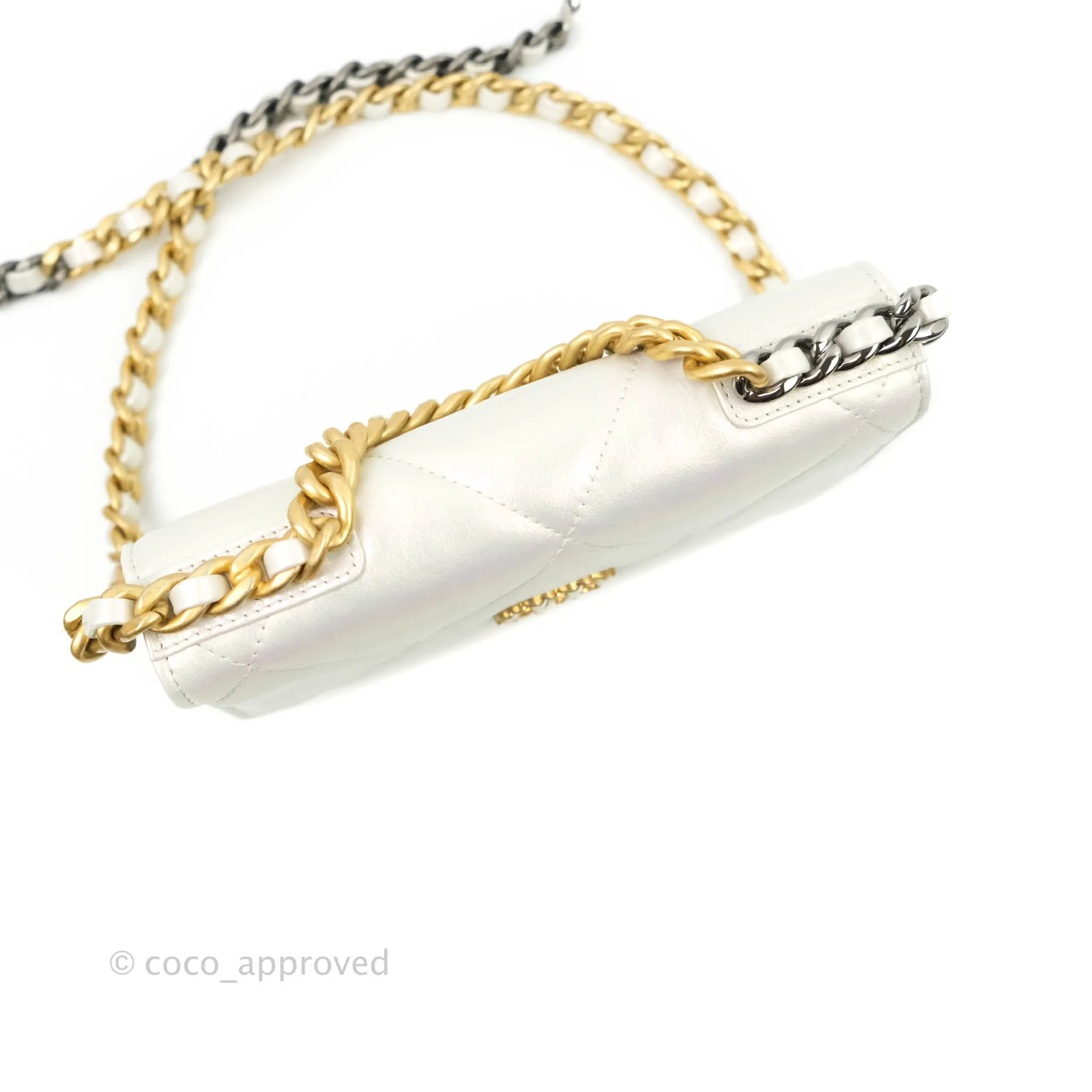 Chanel 19 Quilted Wallet on Chain WOC Iridescent White Mixed Hardware