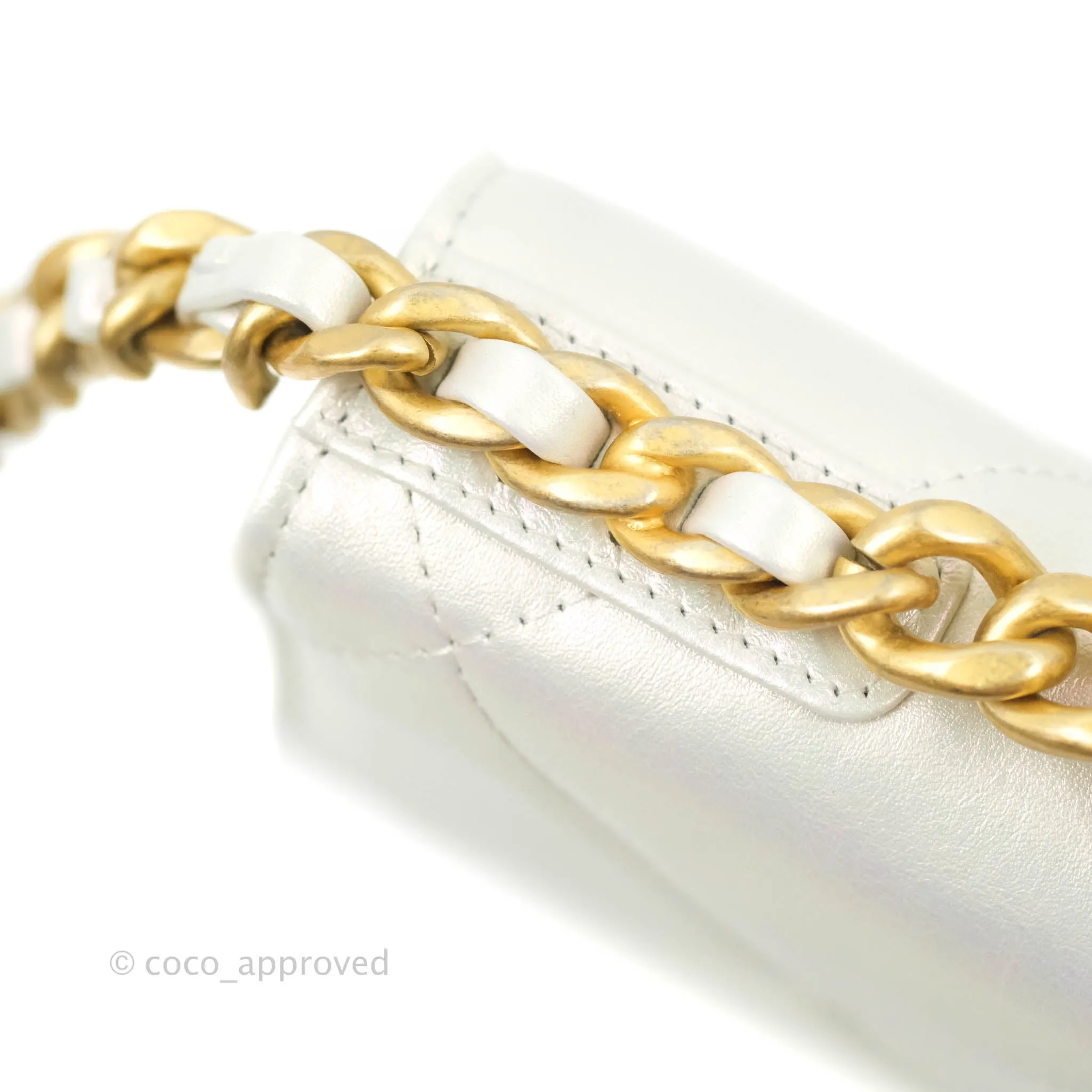 Chanel 19 Quilted Wallet on Chain WOC Iridescent White Mixed Hardware