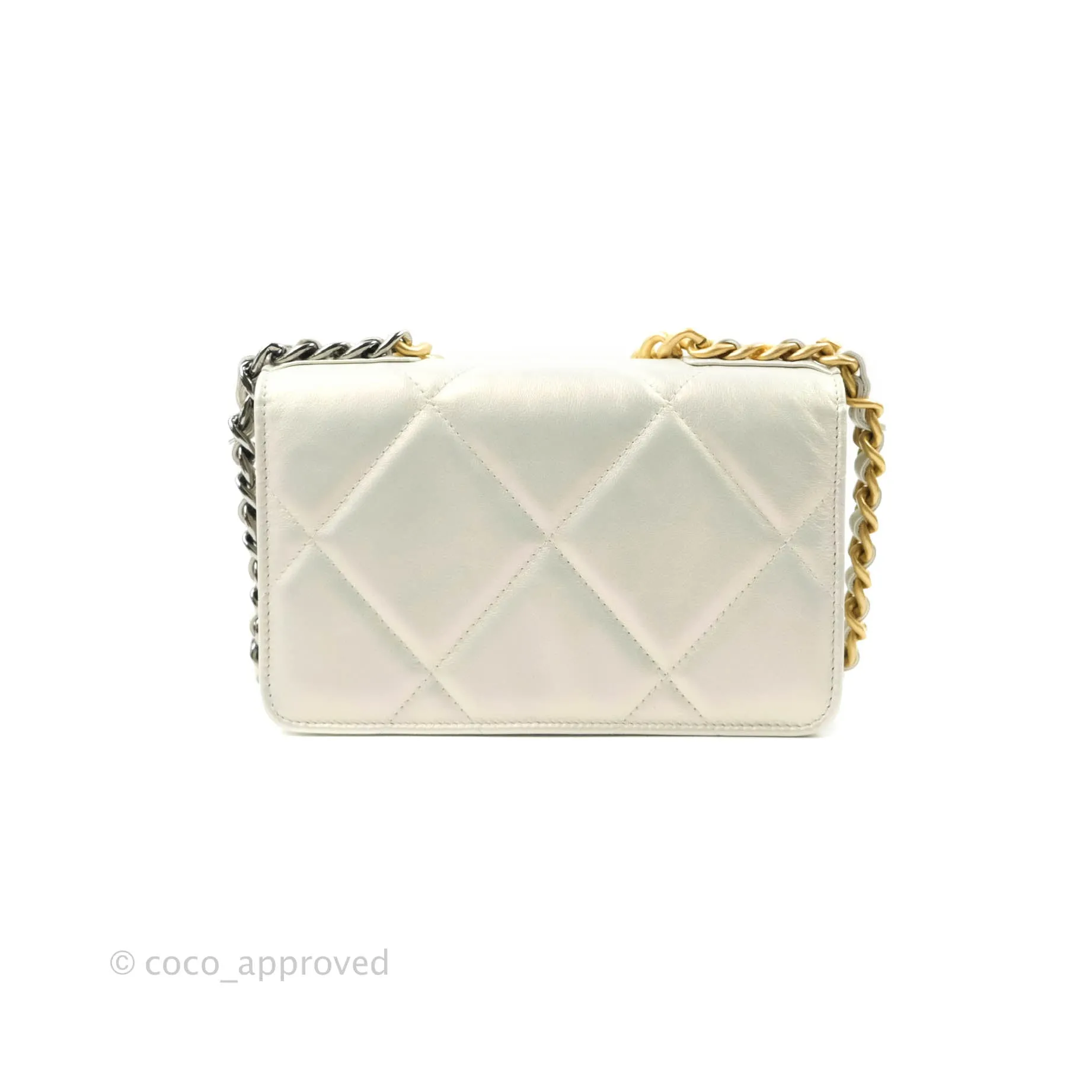 Chanel 19 Quilted Wallet on Chain WOC Iridescent White Mixed Hardware