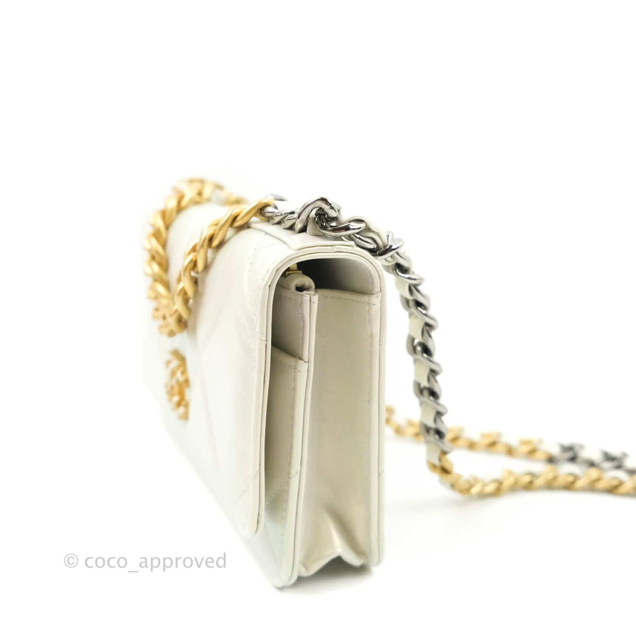 Chanel 19 Quilted Wallet on Chain WOC Iridescent White Mixed Hardware