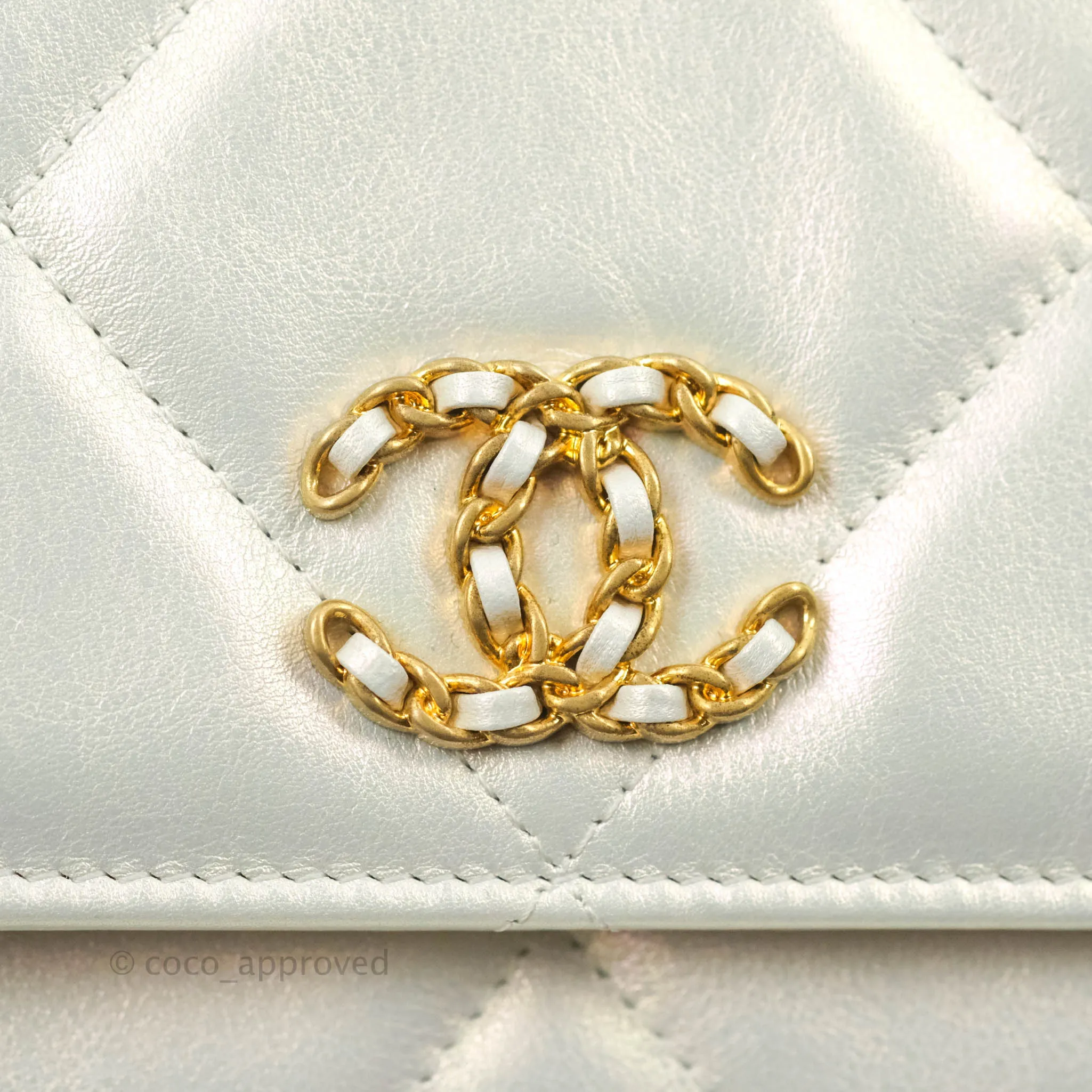 Chanel 19 Quilted Wallet on Chain WOC Iridescent White Mixed Hardware