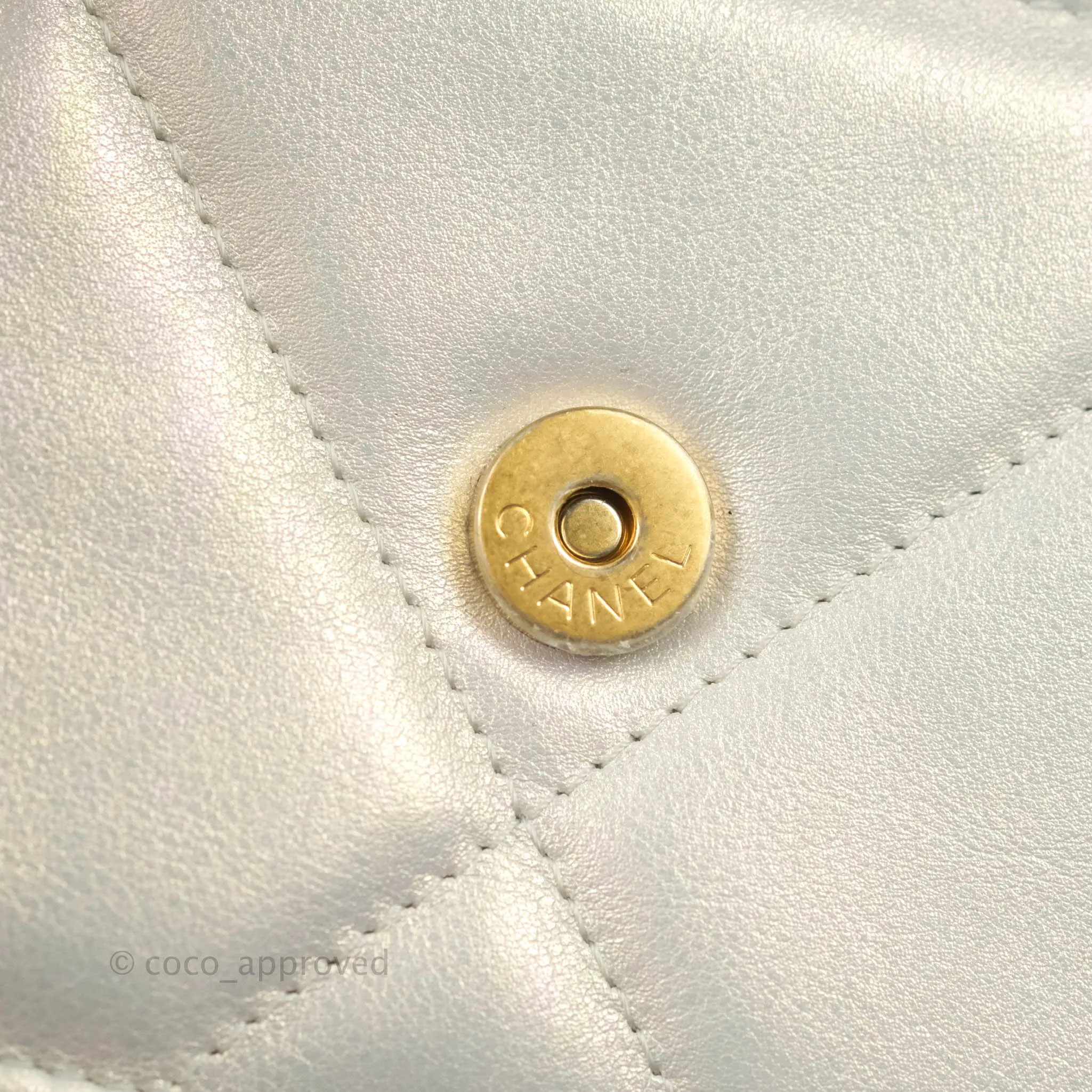 Chanel 19 Quilted Wallet on Chain WOC Iridescent White Mixed Hardware