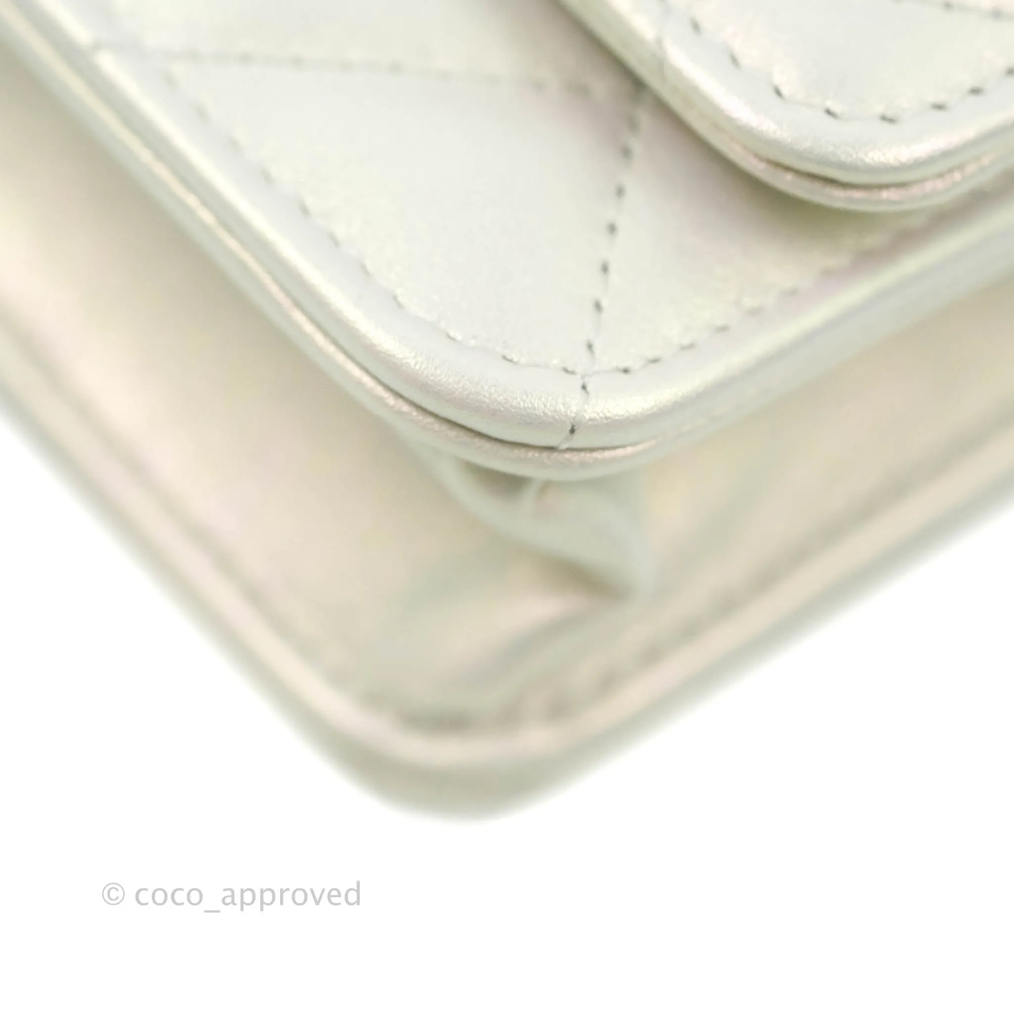 Chanel 19 Quilted Wallet on Chain WOC Iridescent White Mixed Hardware