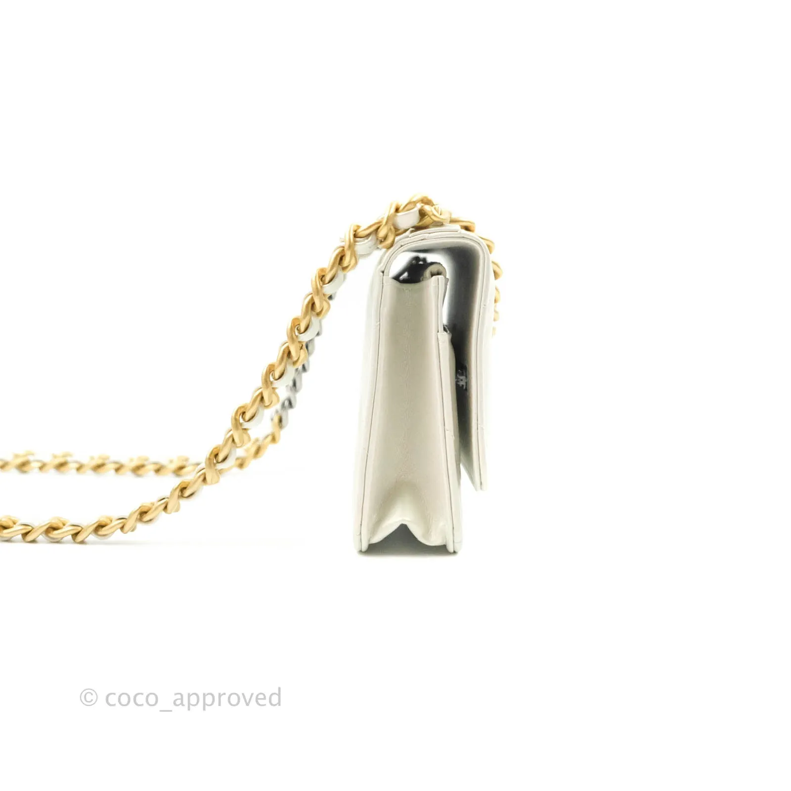 Chanel 19 Quilted Wallet on Chain WOC Iridescent White Mixed Hardware