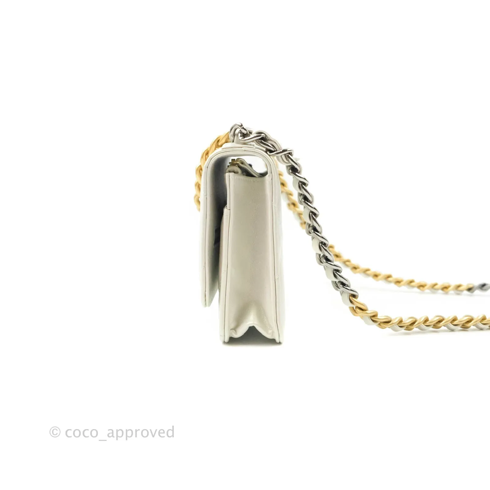 Chanel 19 Quilted Wallet on Chain WOC Iridescent White Mixed Hardware