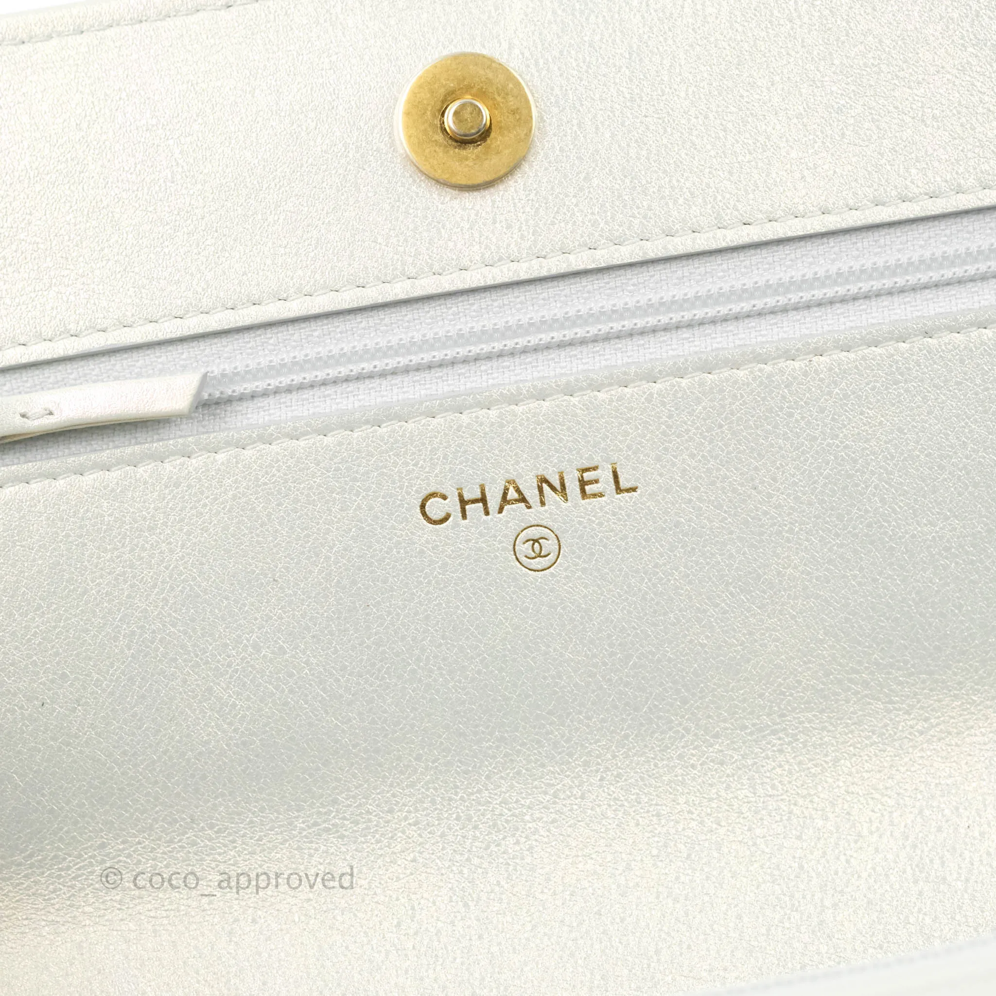 Chanel 19 Quilted Wallet on Chain WOC Iridescent White Mixed Hardware