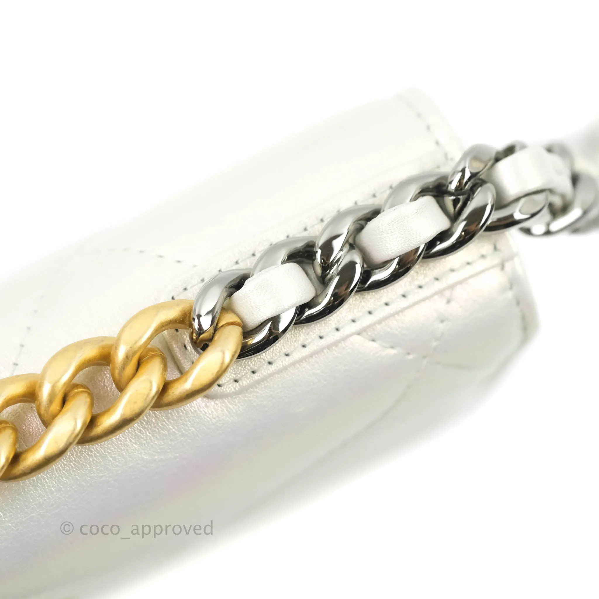 Chanel 19 Quilted Wallet on Chain WOC Iridescent White Mixed Hardware