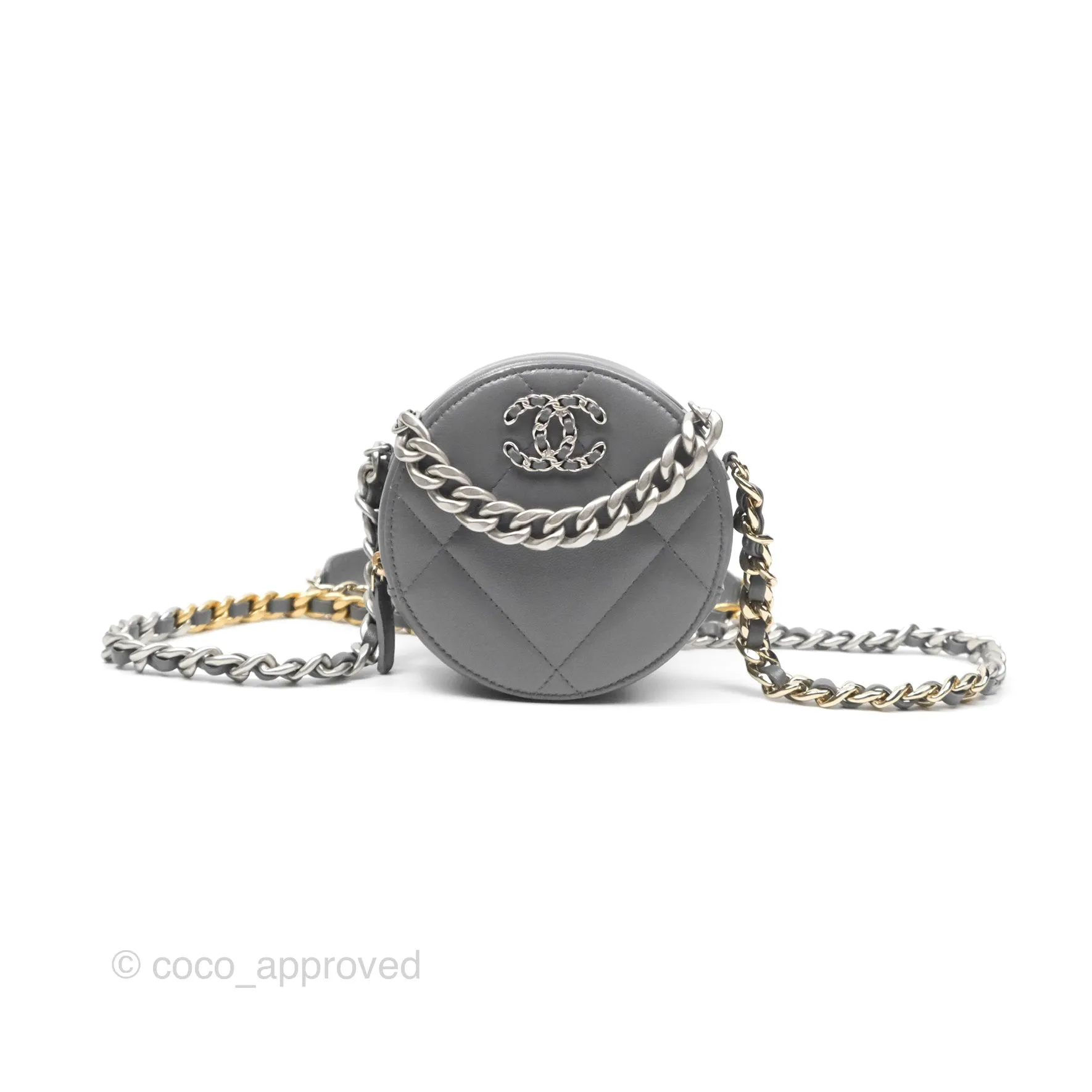 Chanel 19 Round Clutch With Chain Grey Mixed Hardware