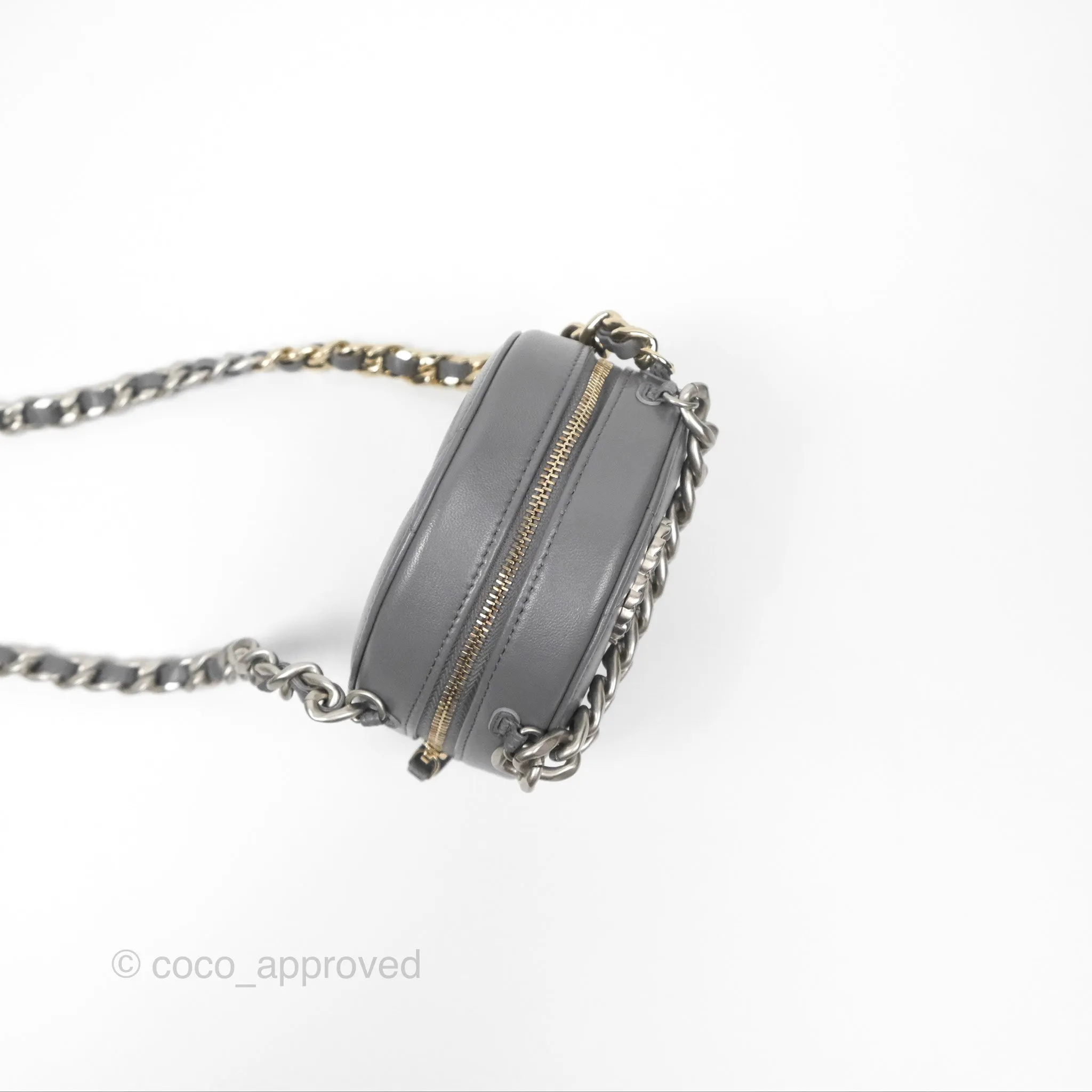 Chanel 19 Round Clutch With Chain Grey Mixed Hardware