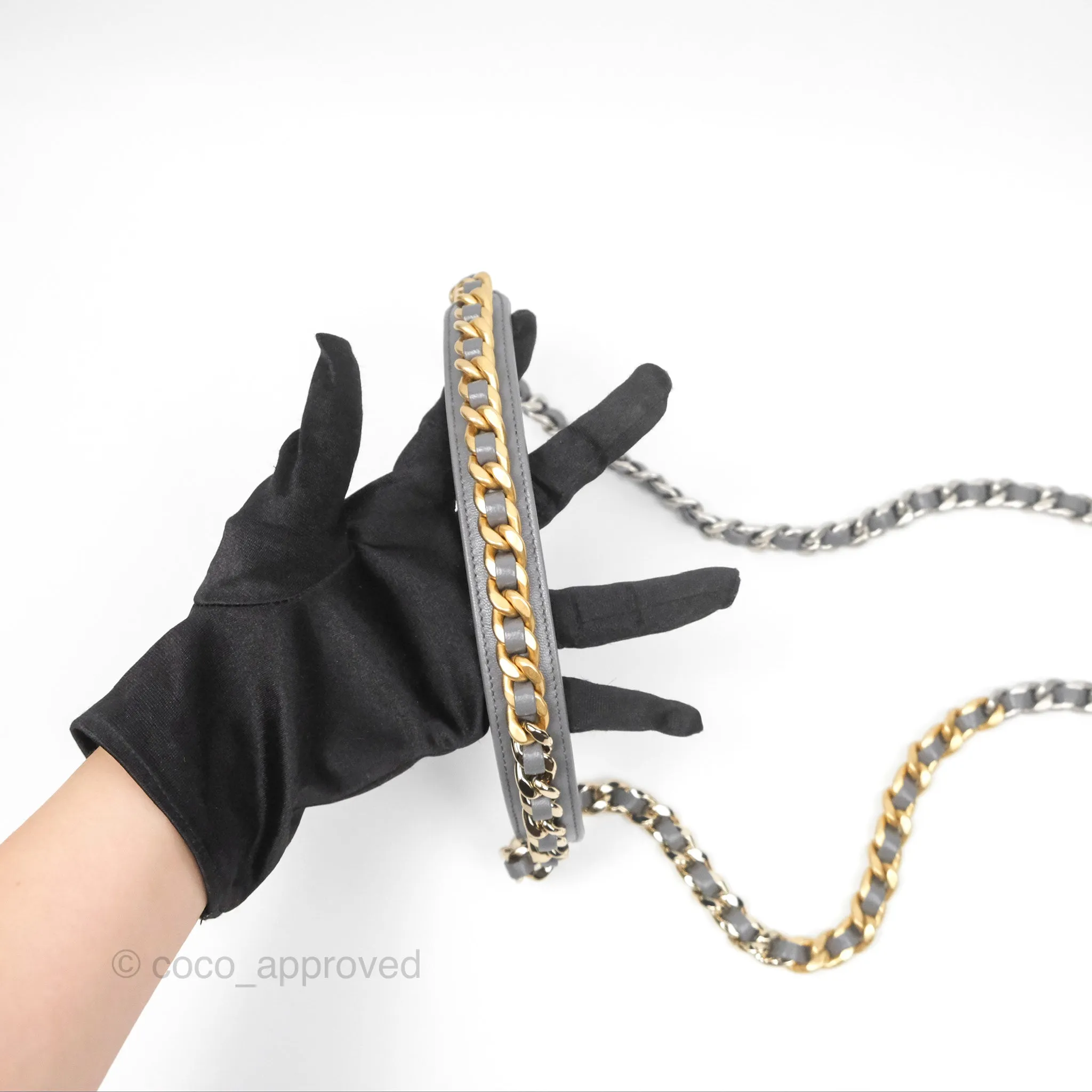 Chanel 19 Round Clutch With Chain Grey Mixed Hardware
