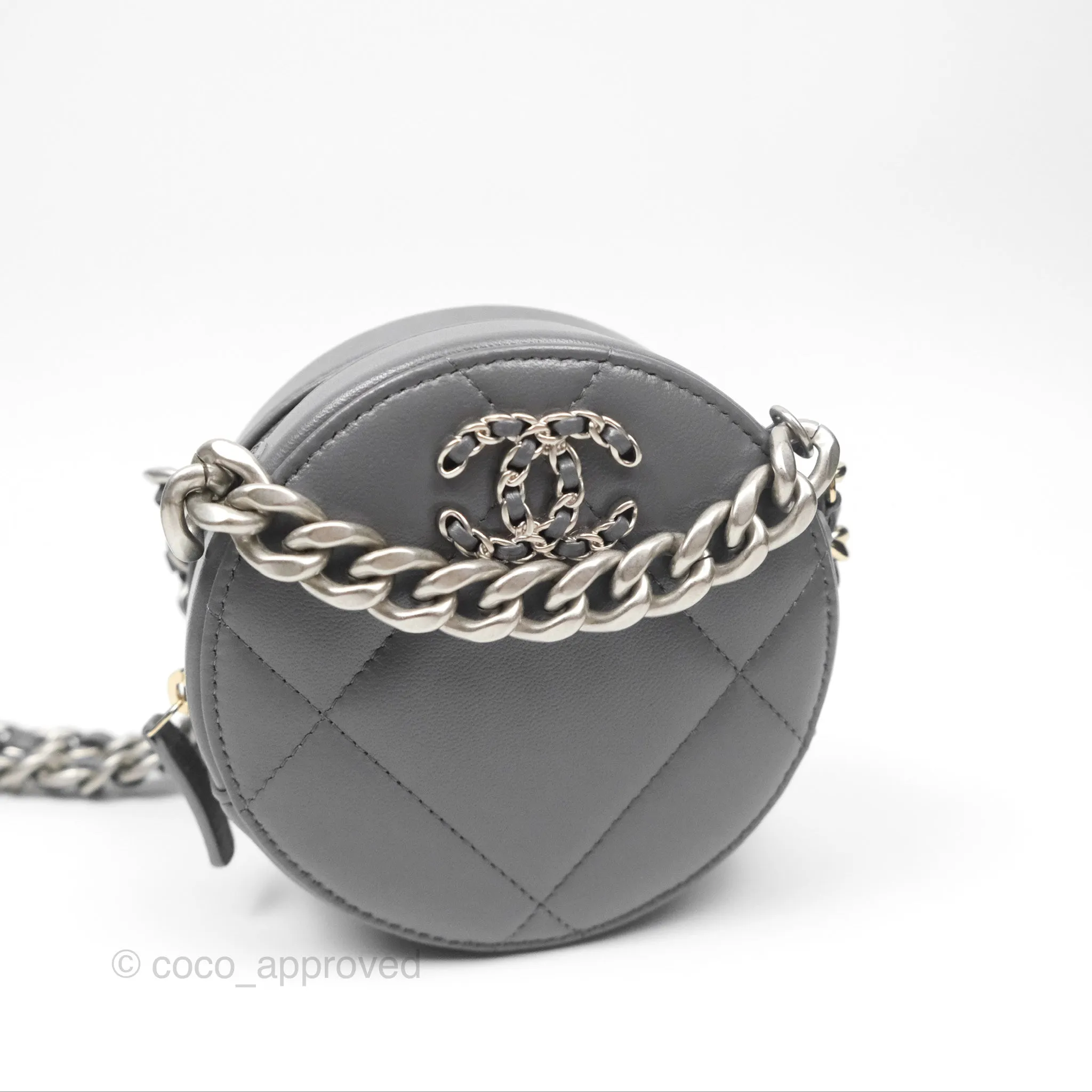 Chanel 19 Round Clutch With Chain Grey Mixed Hardware