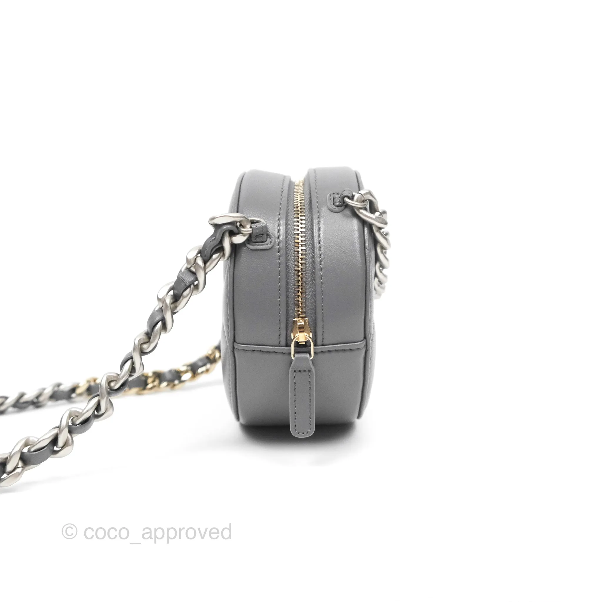 Chanel 19 Round Clutch With Chain Grey Mixed Hardware