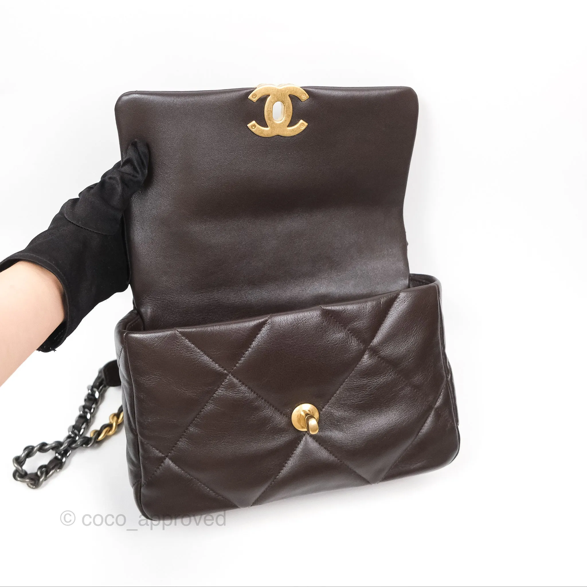 Chanel 19 Small Dark Brown Mixed Hardware