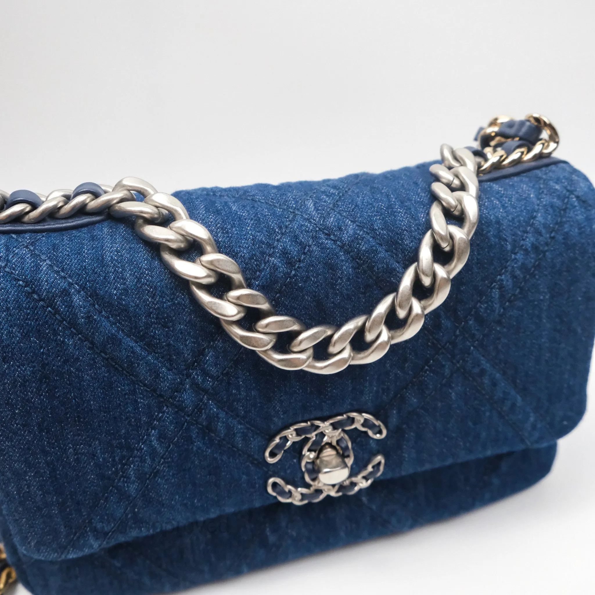 Chanel 19 Small Denim Fabric Mixed Hardware 22P