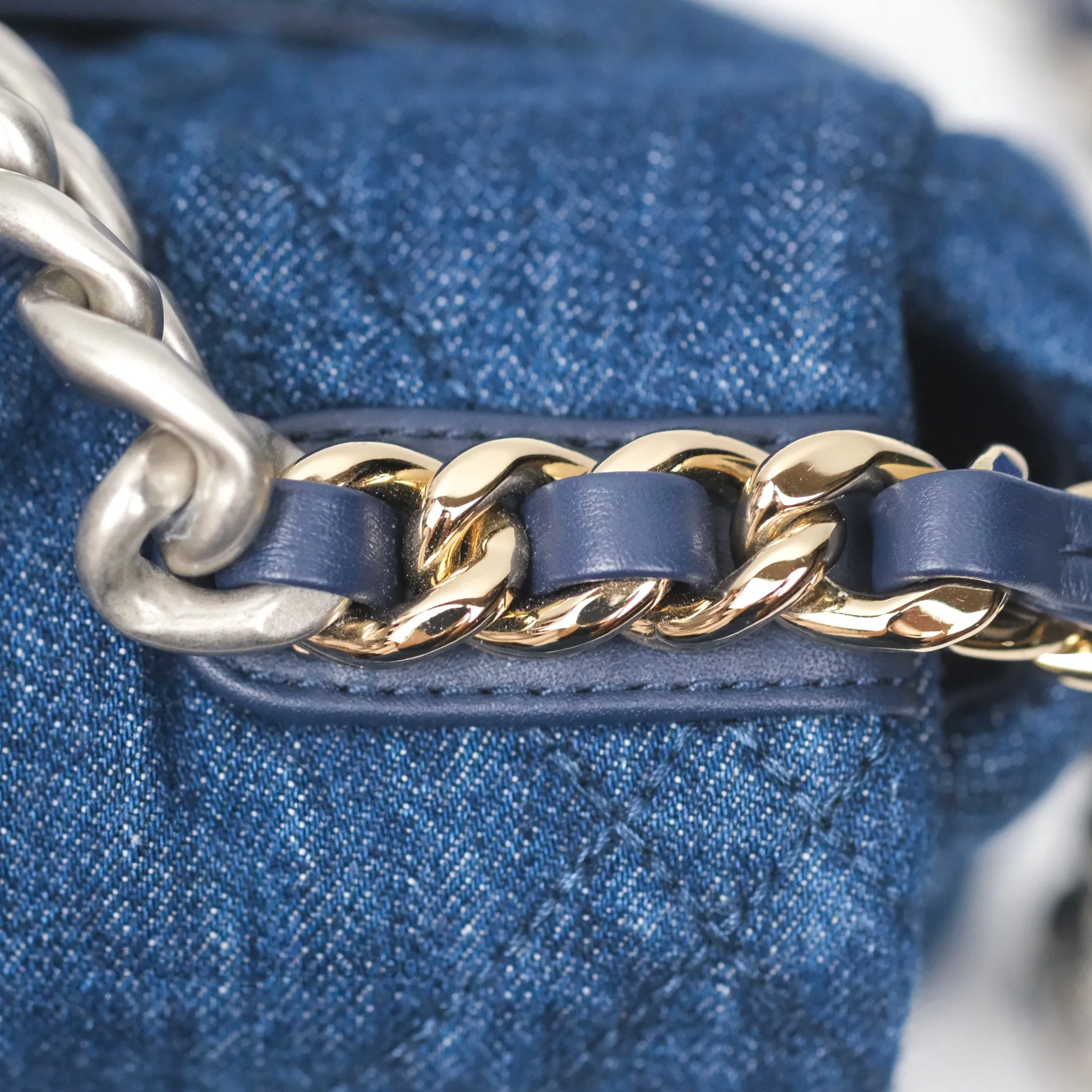 Chanel 19 Small Denim Fabric Mixed Hardware 22P