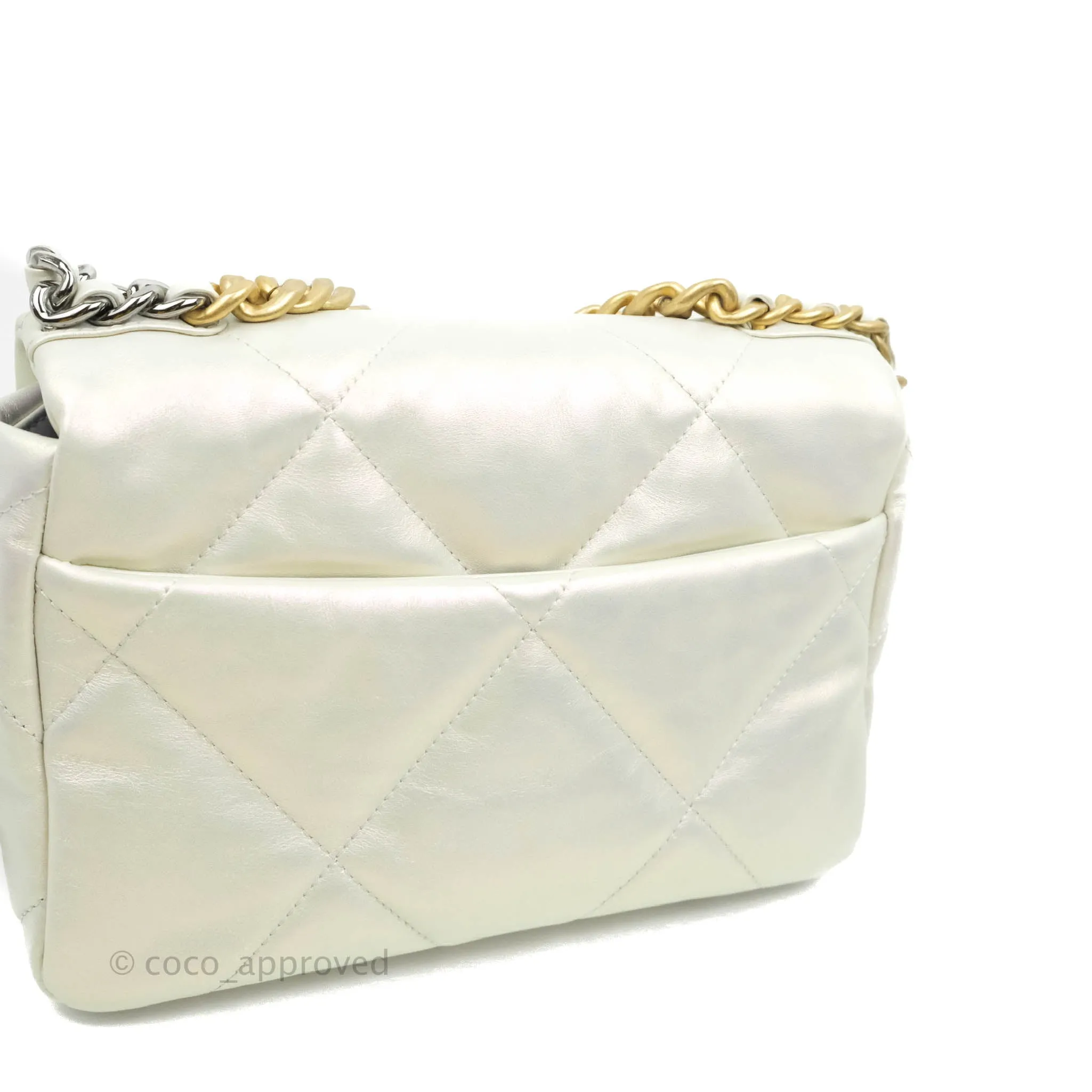 Chanel 19 Small Iridescent White Mixed Hardware