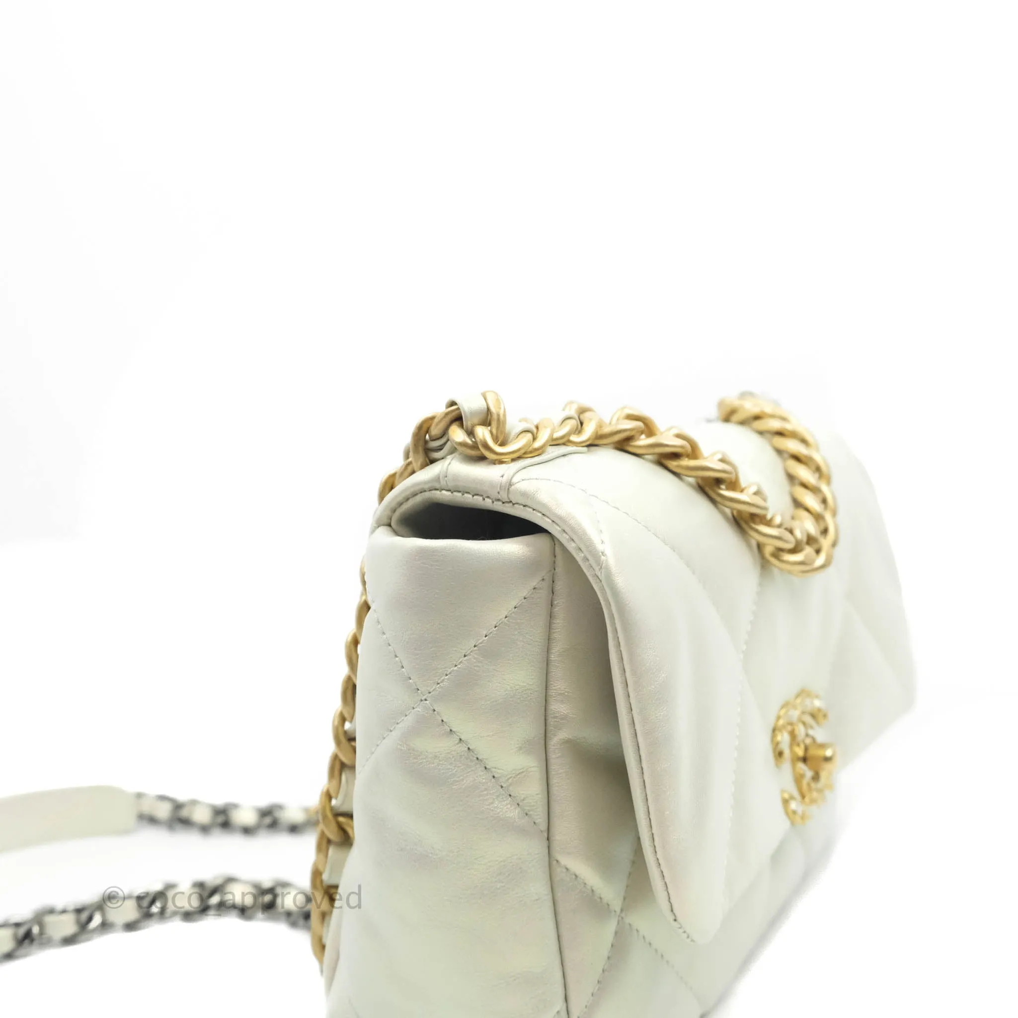 Chanel 19 Small Iridescent White Mixed Hardware