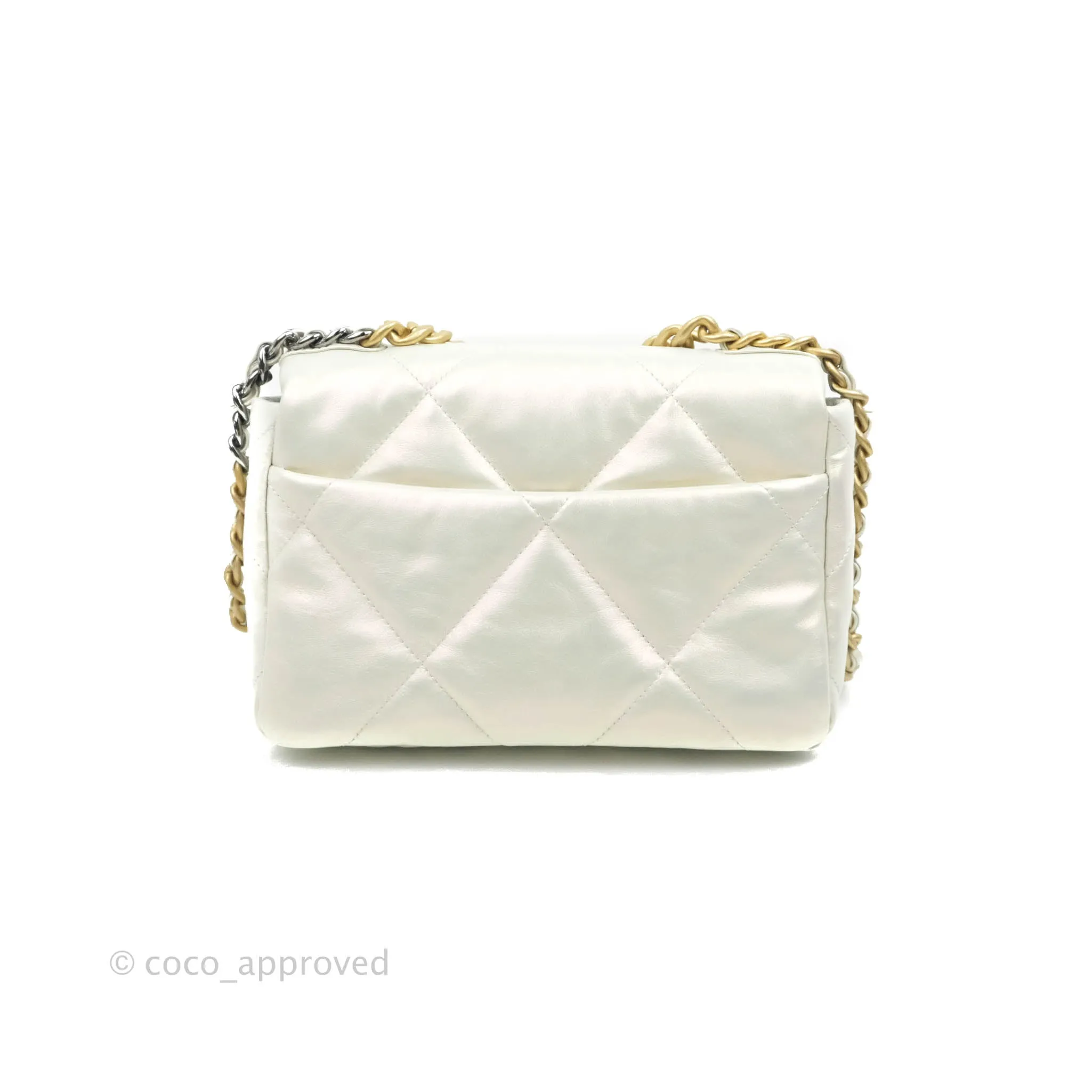 Chanel 19 Small Iridescent White Mixed Hardware