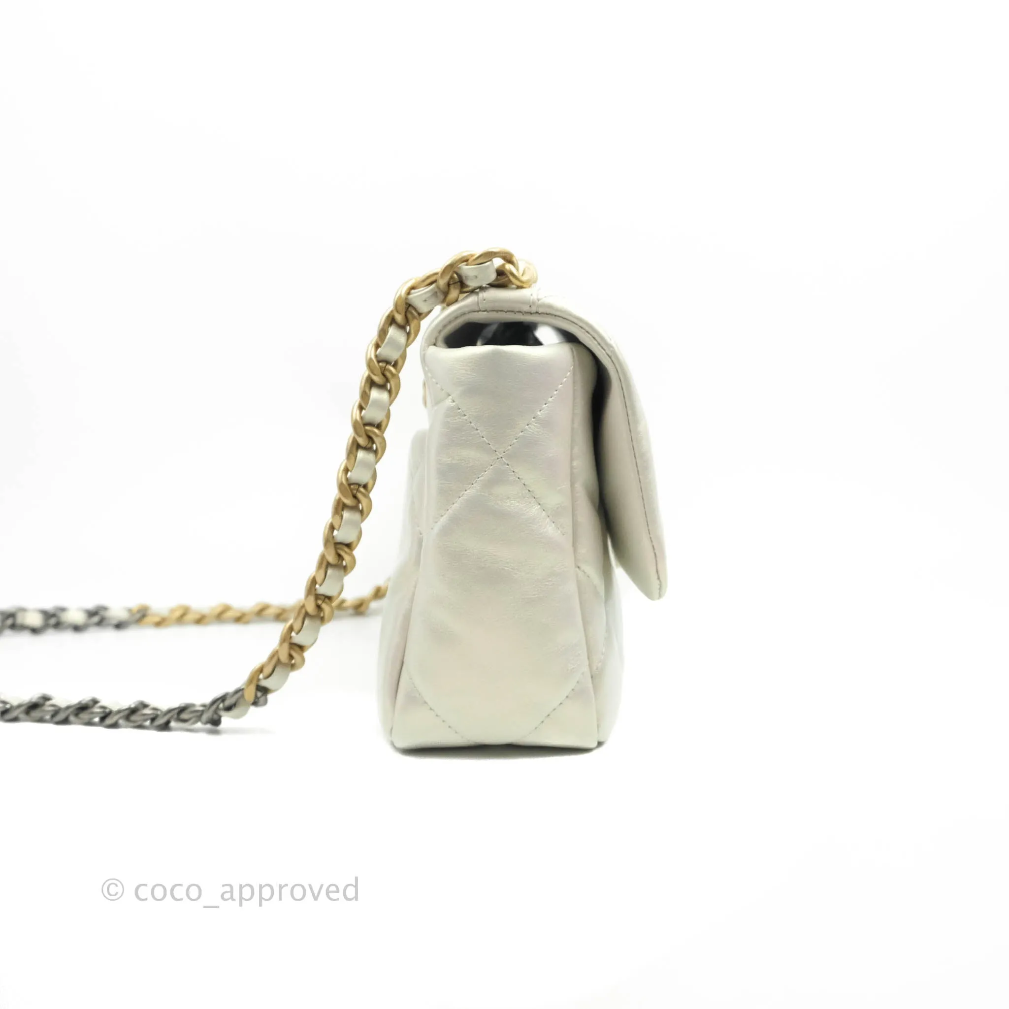 Chanel 19 Small Iridescent White Mixed Hardware