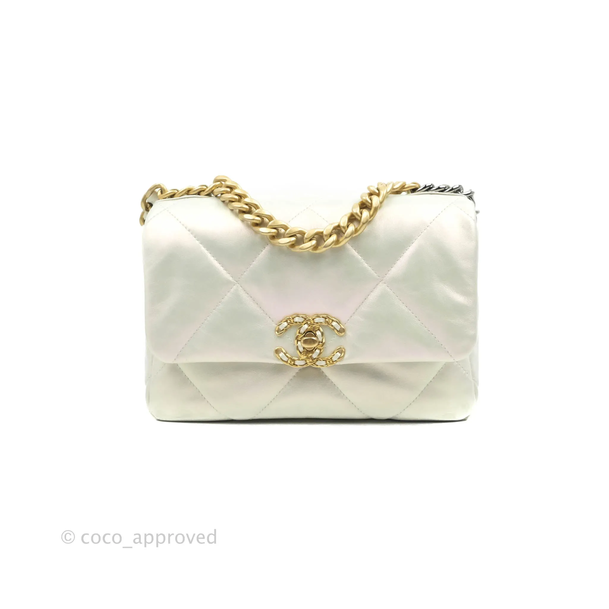 Chanel 19 Small Iridescent White Mixed Hardware