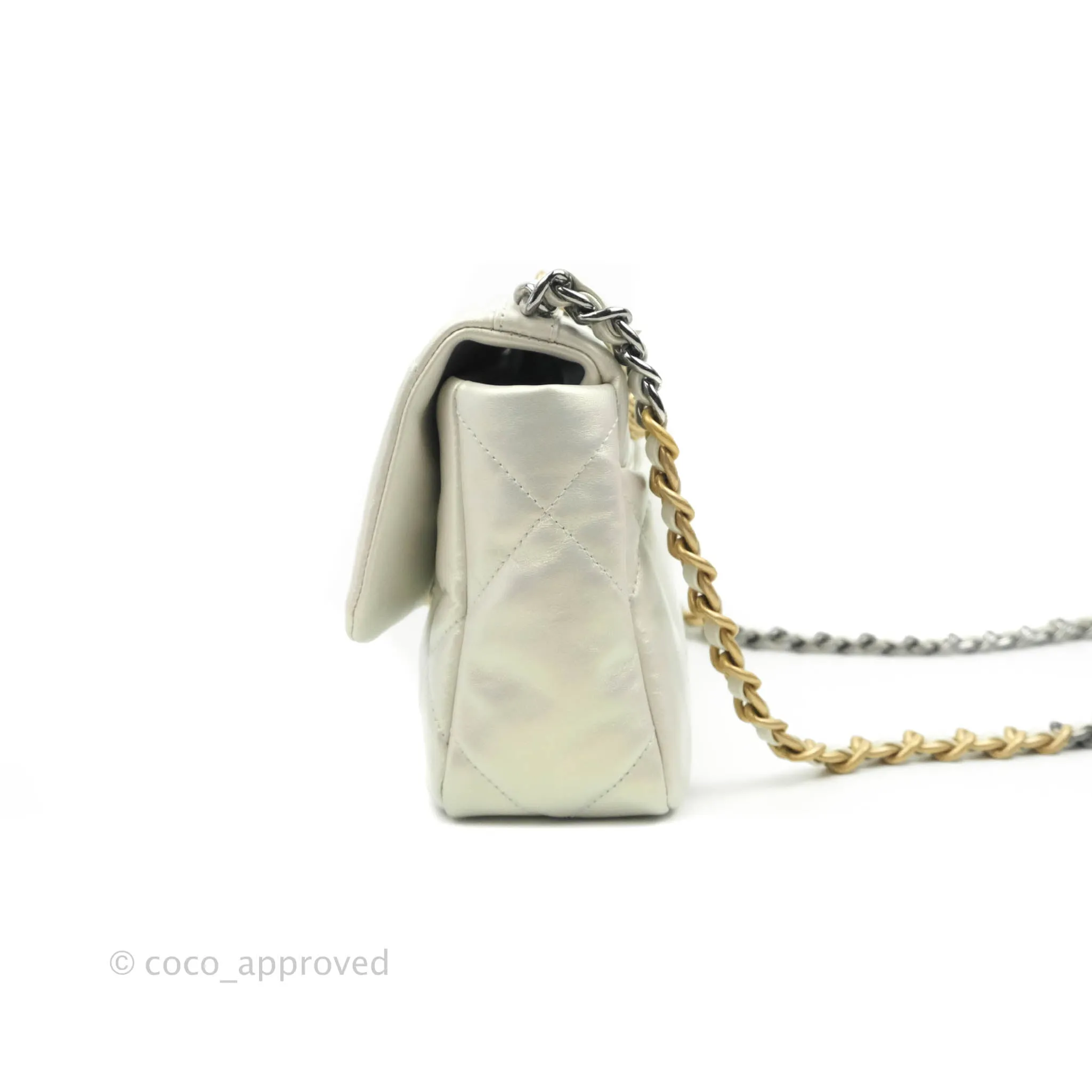 Chanel 19 Small Iridescent White Mixed Hardware