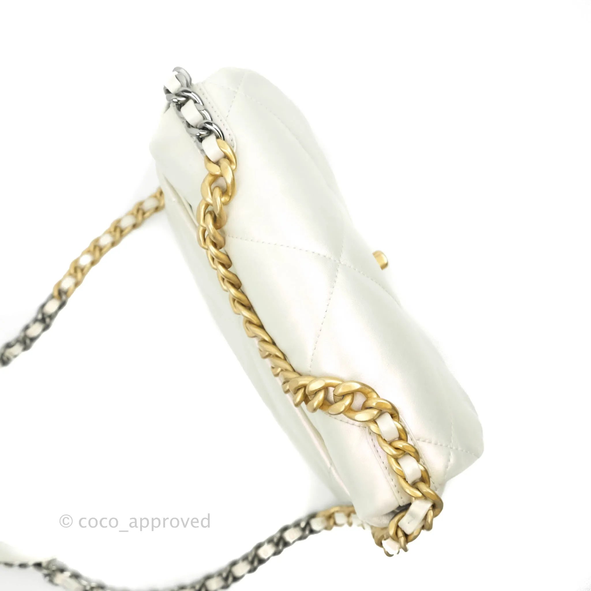 Chanel 19 Small Iridescent White Mixed Hardware