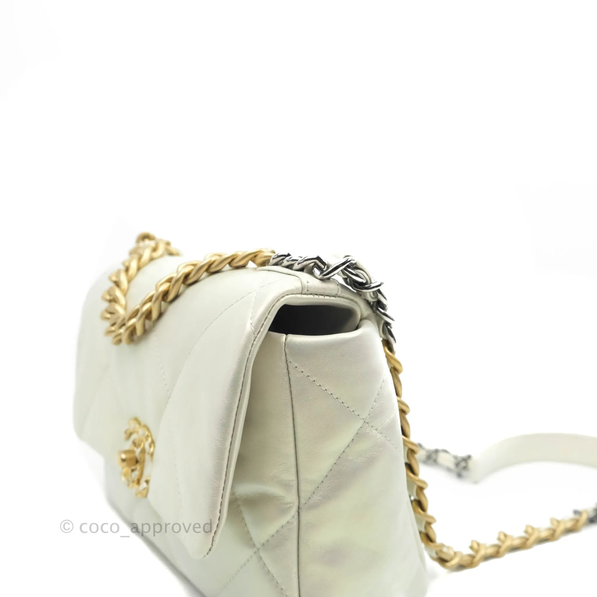 Chanel 19 Small Iridescent White Mixed Hardware