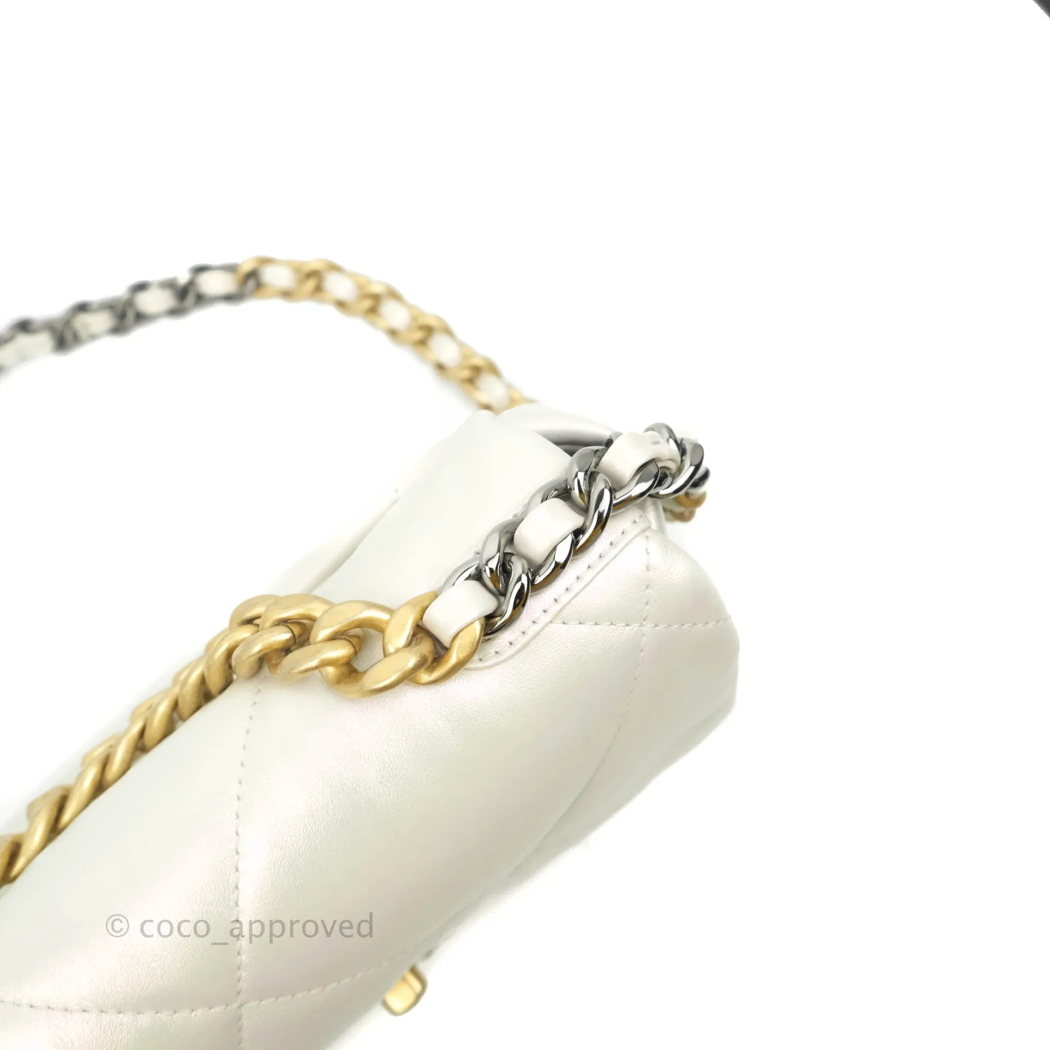 Chanel 19 Small Iridescent White Mixed Hardware