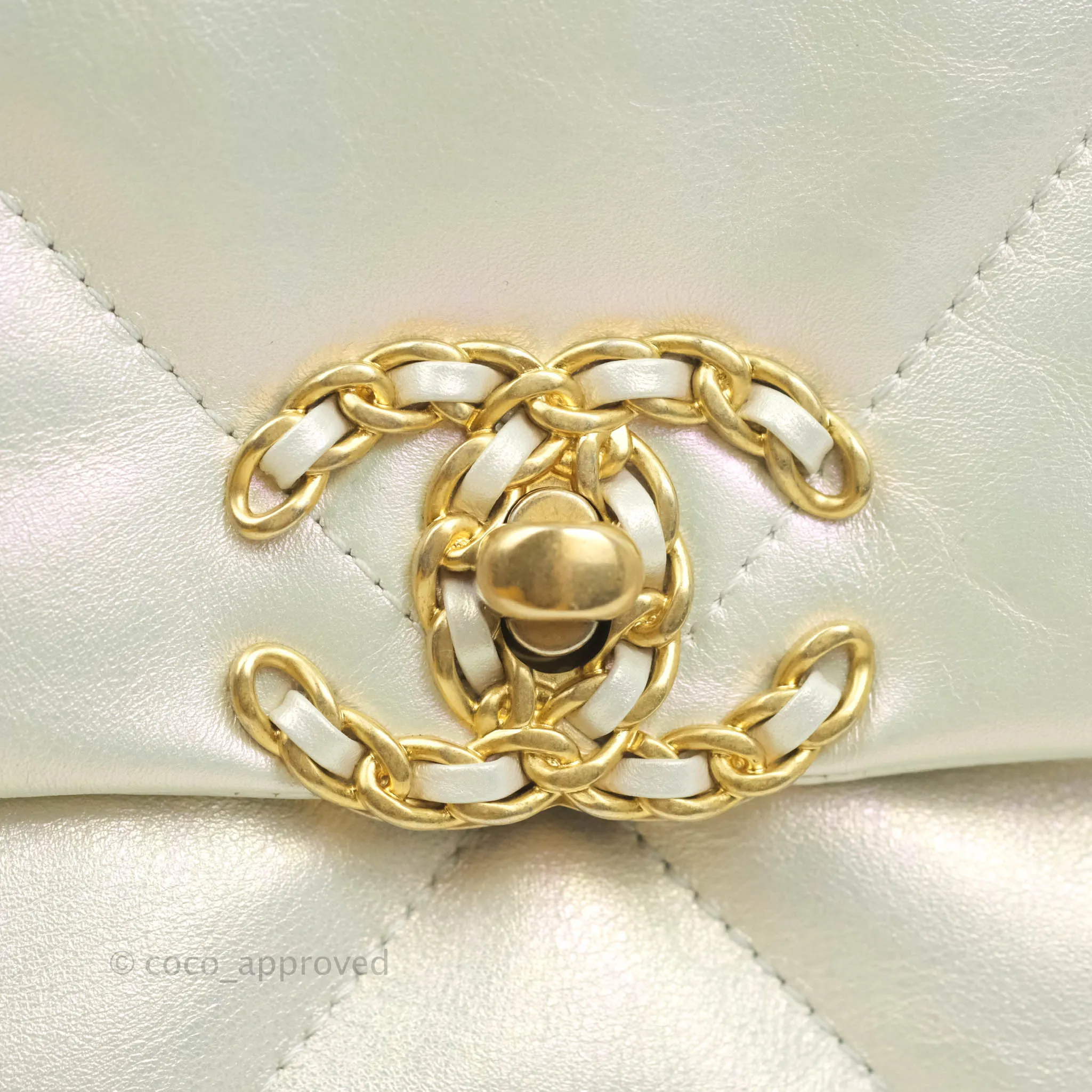 Chanel 19 Small Iridescent White Mixed Hardware