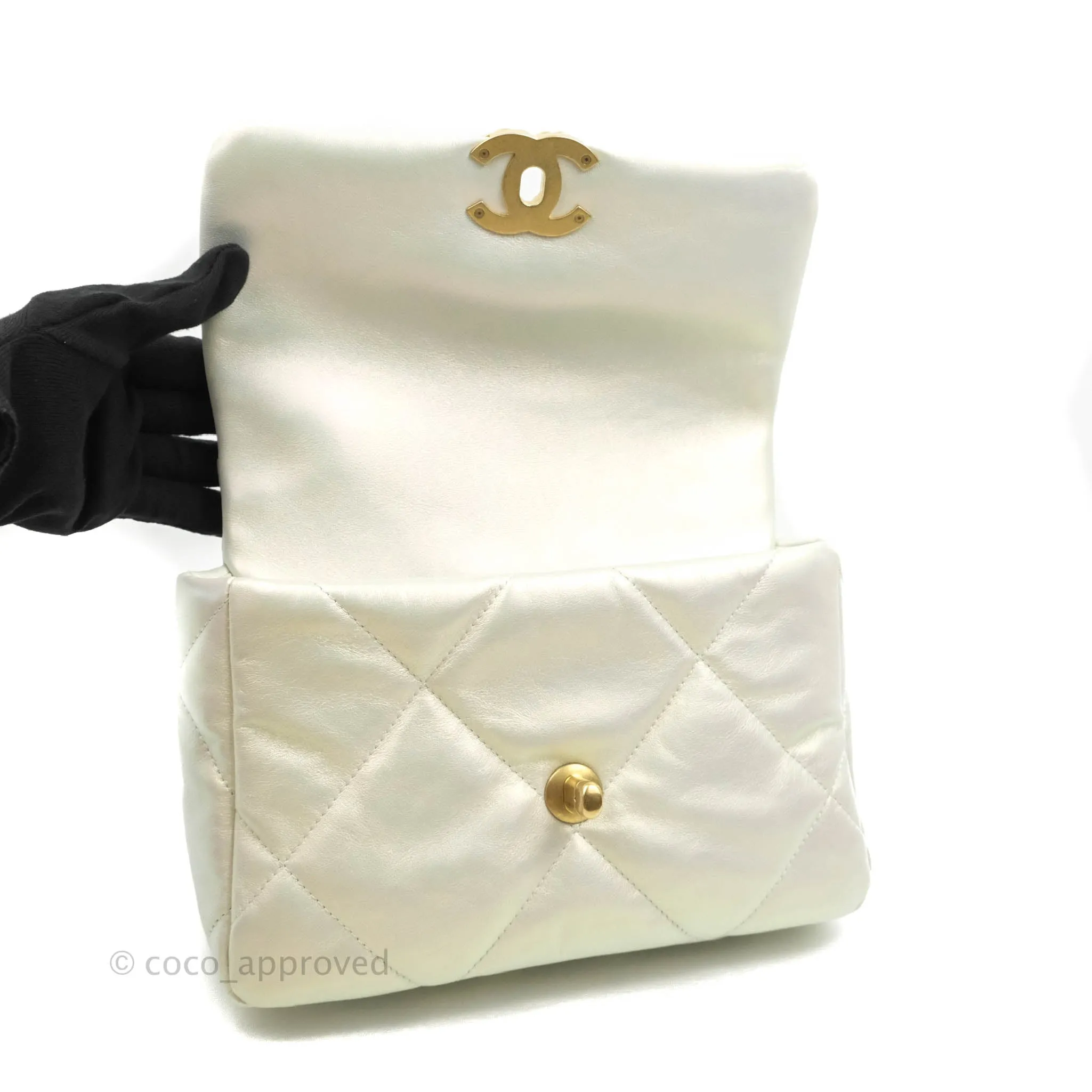 Chanel 19 Small Iridescent White Mixed Hardware
