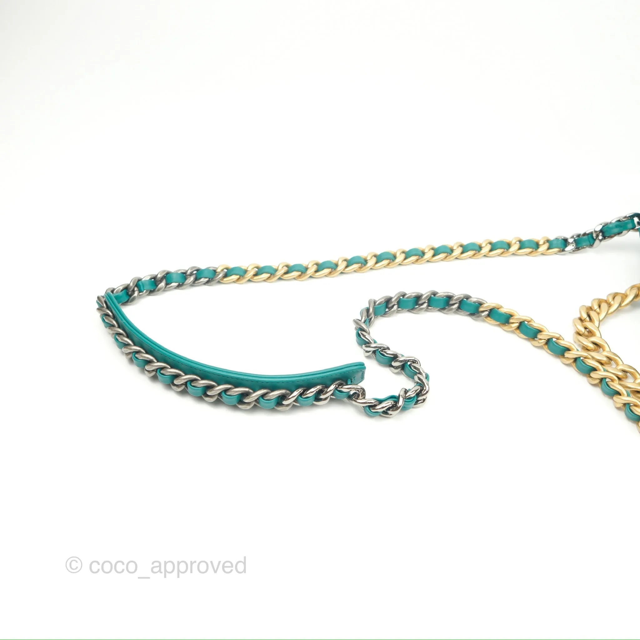 Chanel 19 Small Teal Green Tweed Mixed Hardware