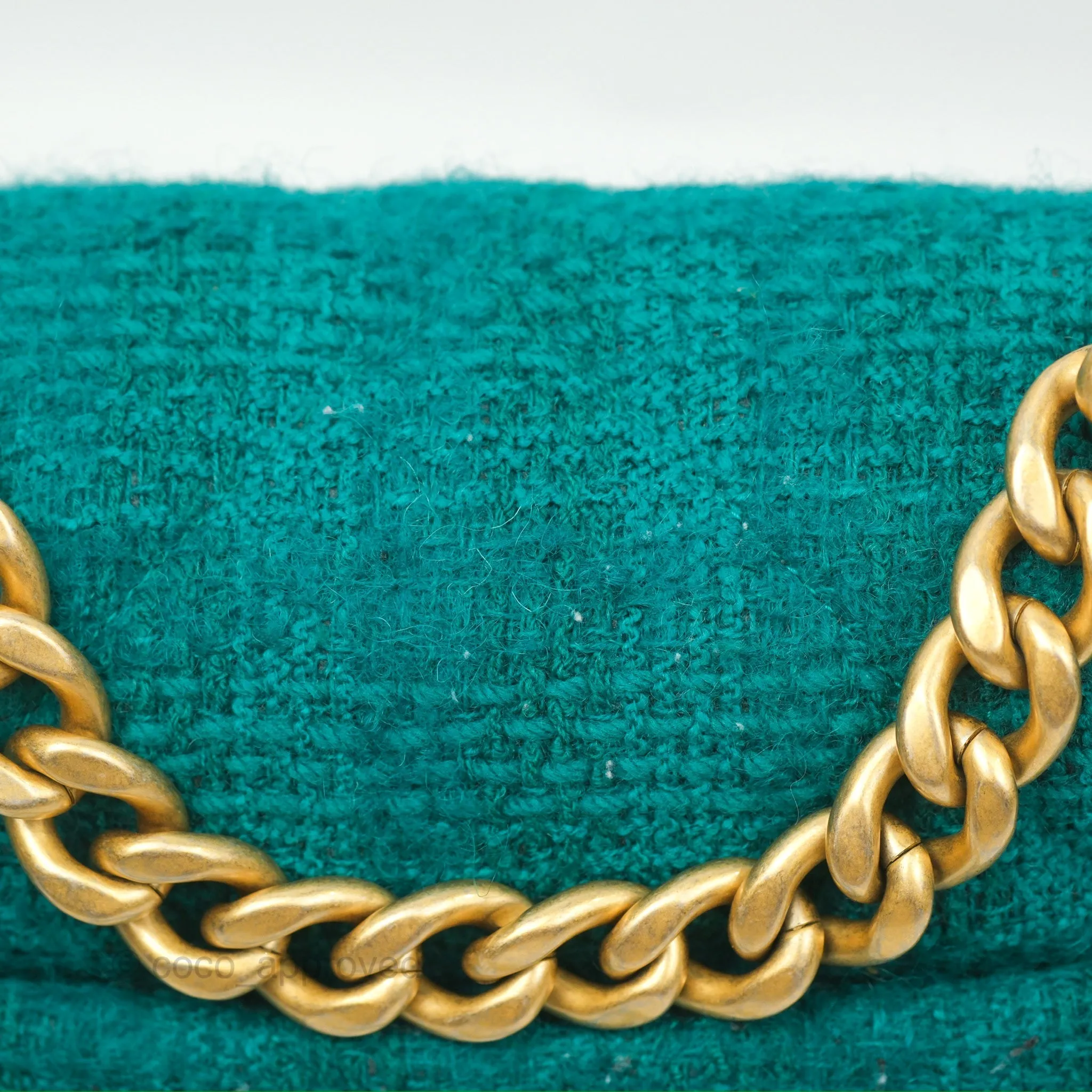 Chanel 19 Small Teal Green Tweed Mixed Hardware