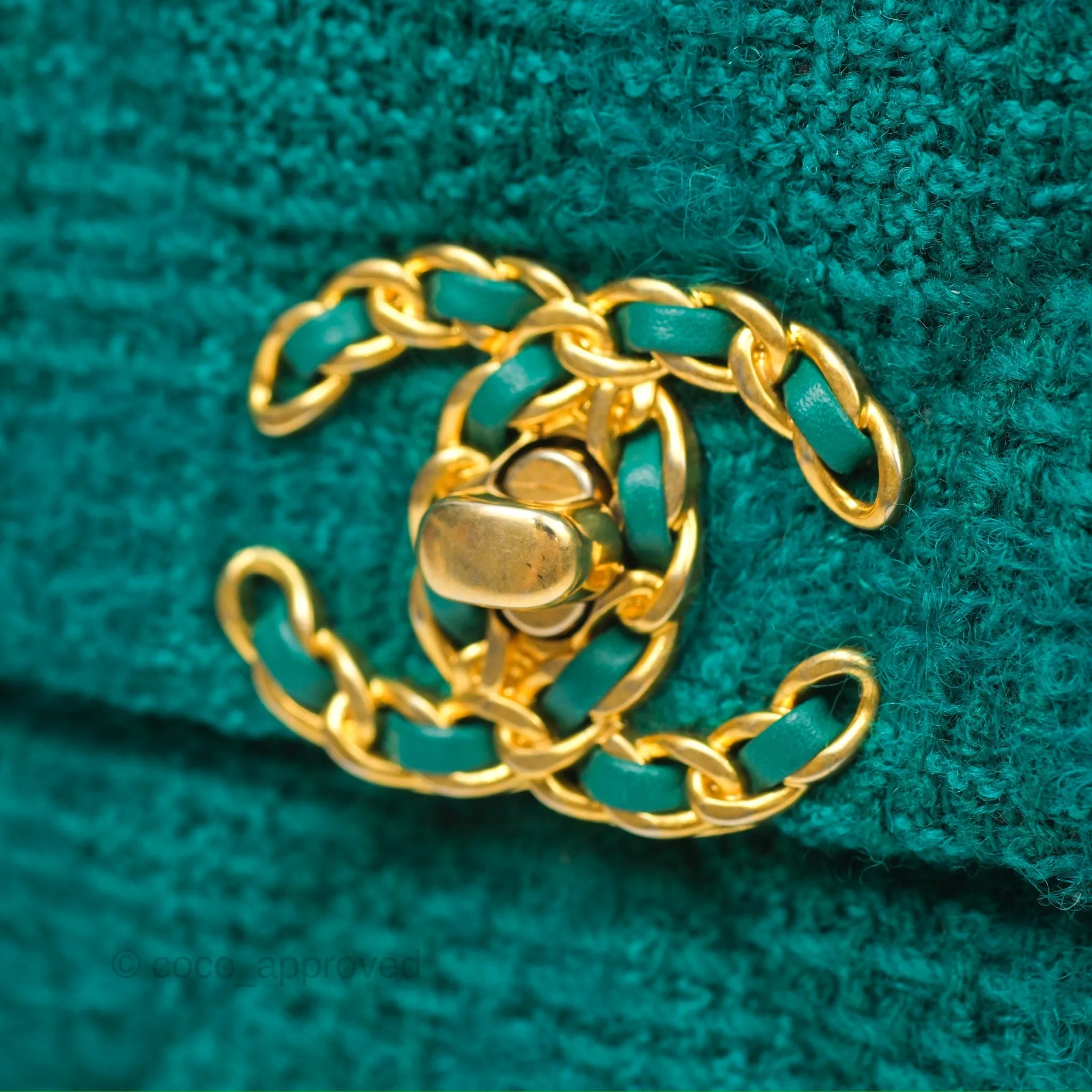 Chanel 19 Small Teal Green Tweed Mixed Hardware