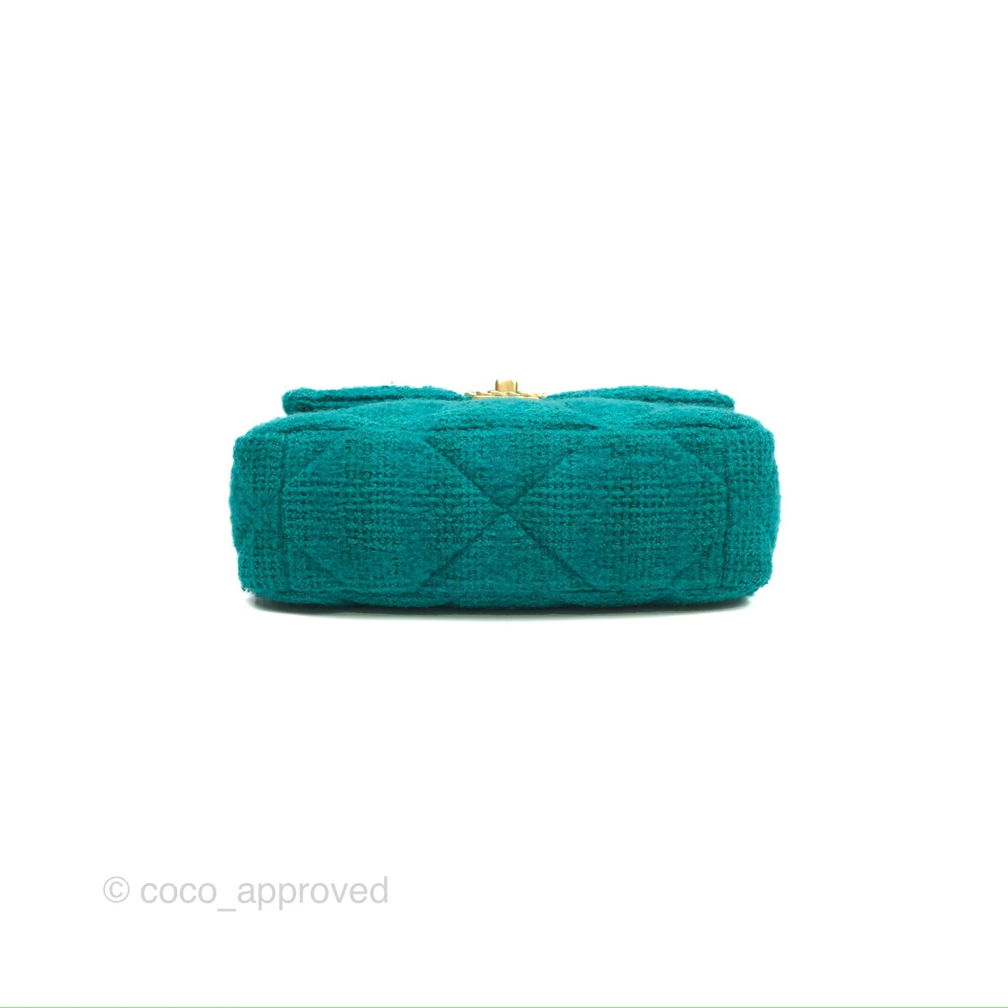 Chanel 19 Small Teal Green Tweed Mixed Hardware