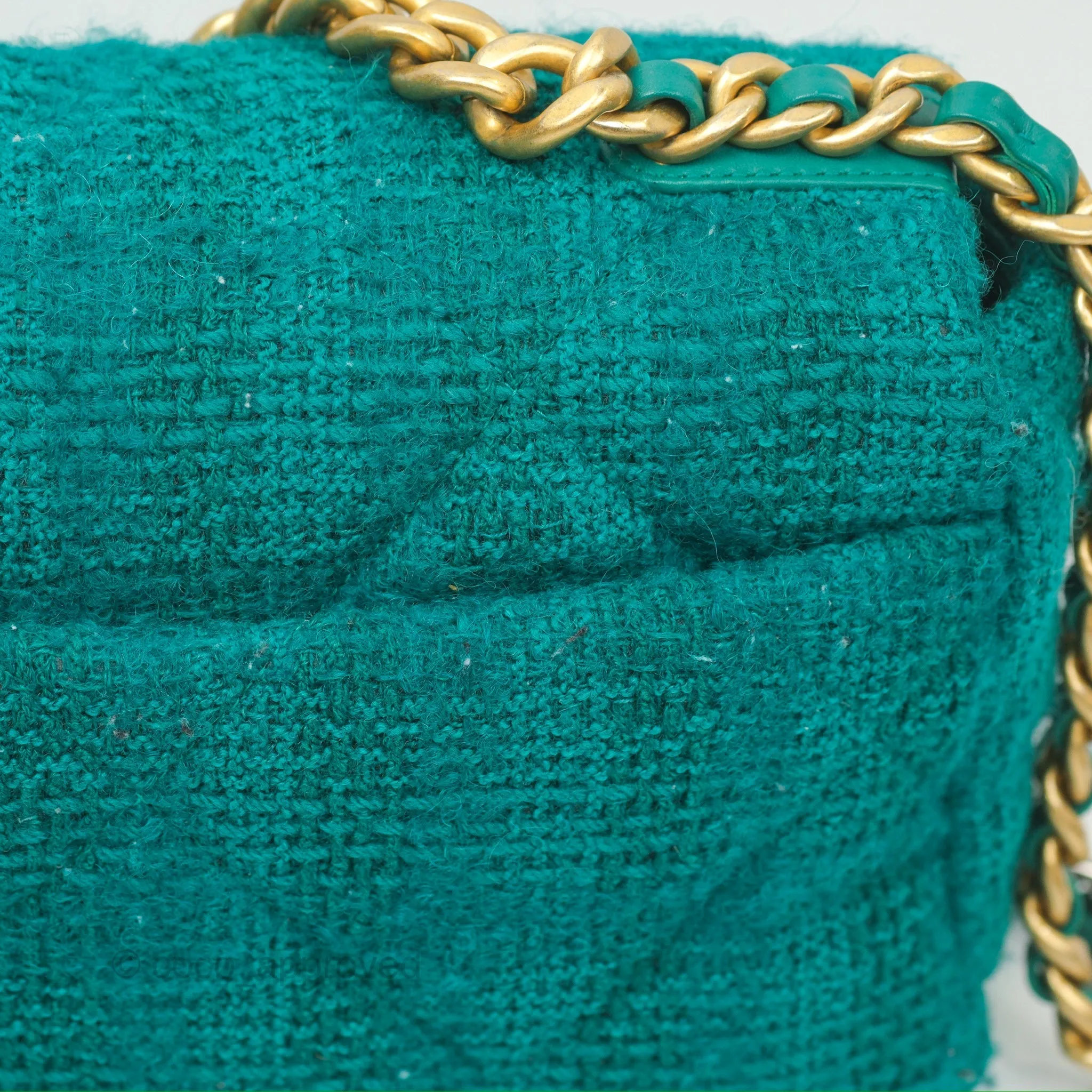 Chanel 19 Small Teal Green Tweed Mixed Hardware