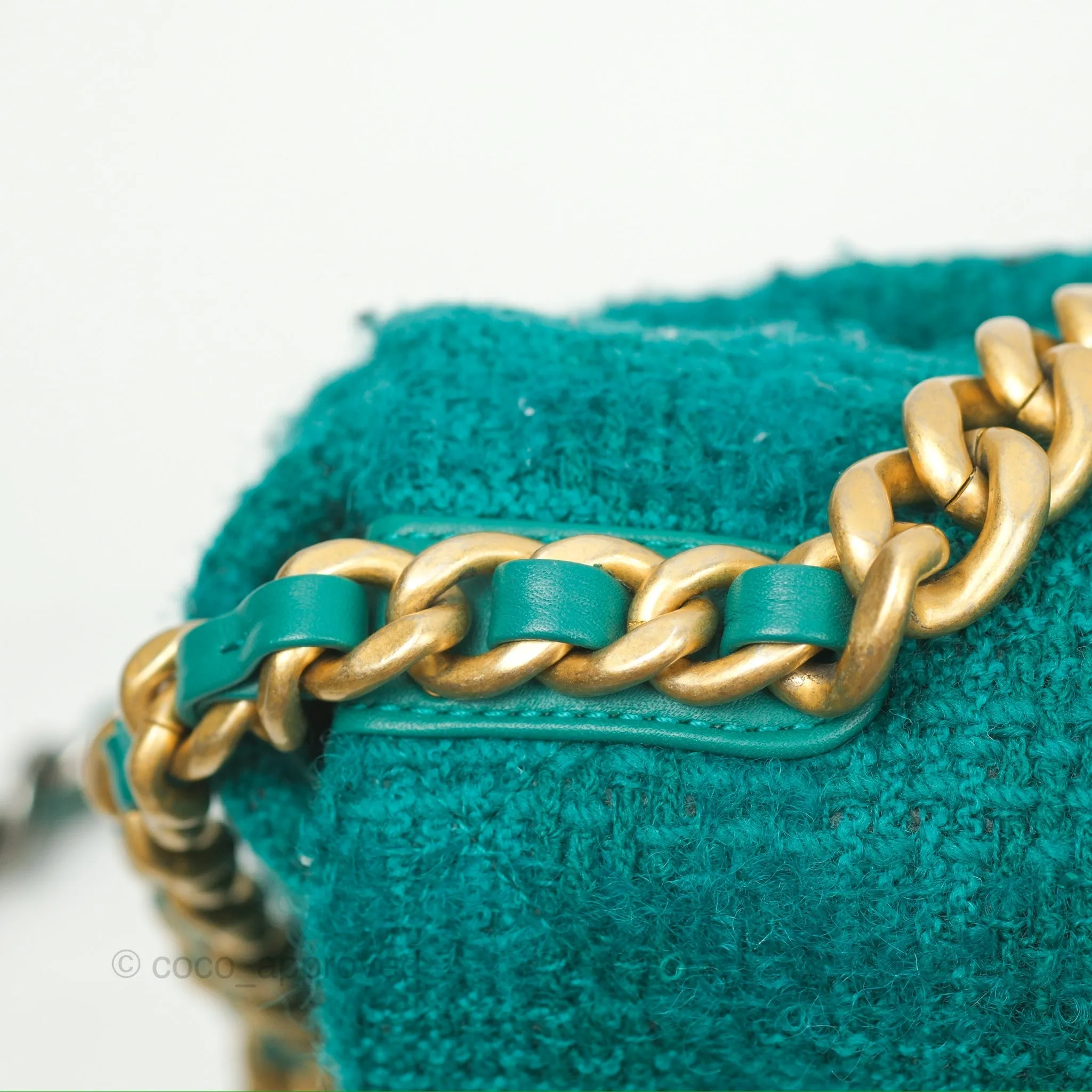 Chanel 19 Small Teal Green Tweed Mixed Hardware